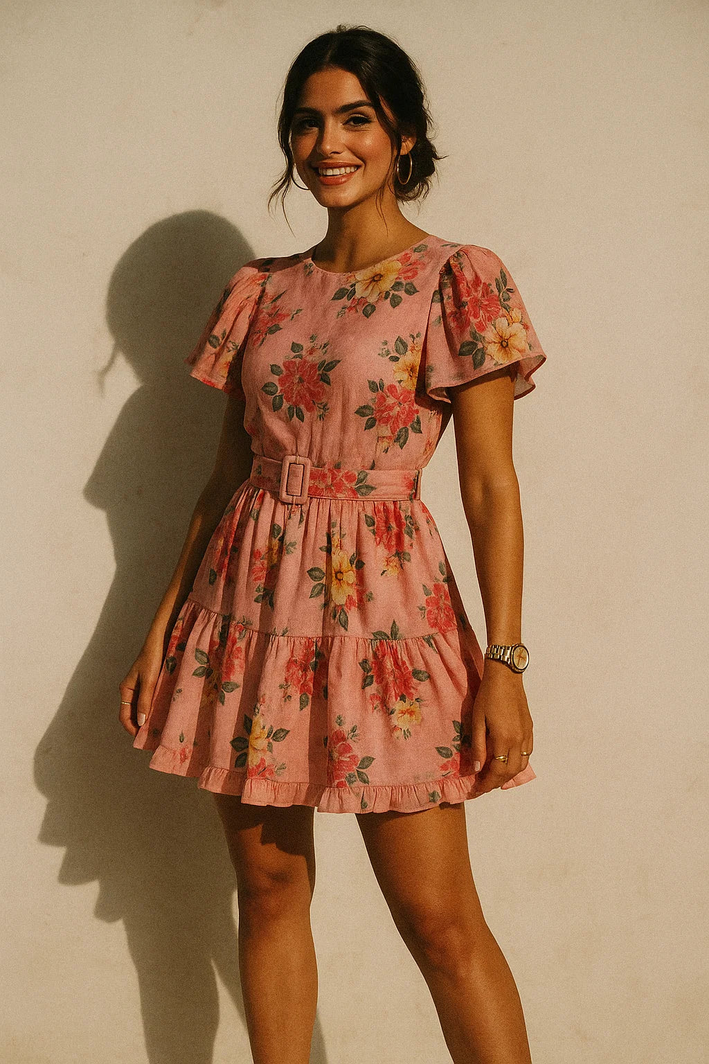 Colorful Floral Peach-Base Digital Printed Fabric