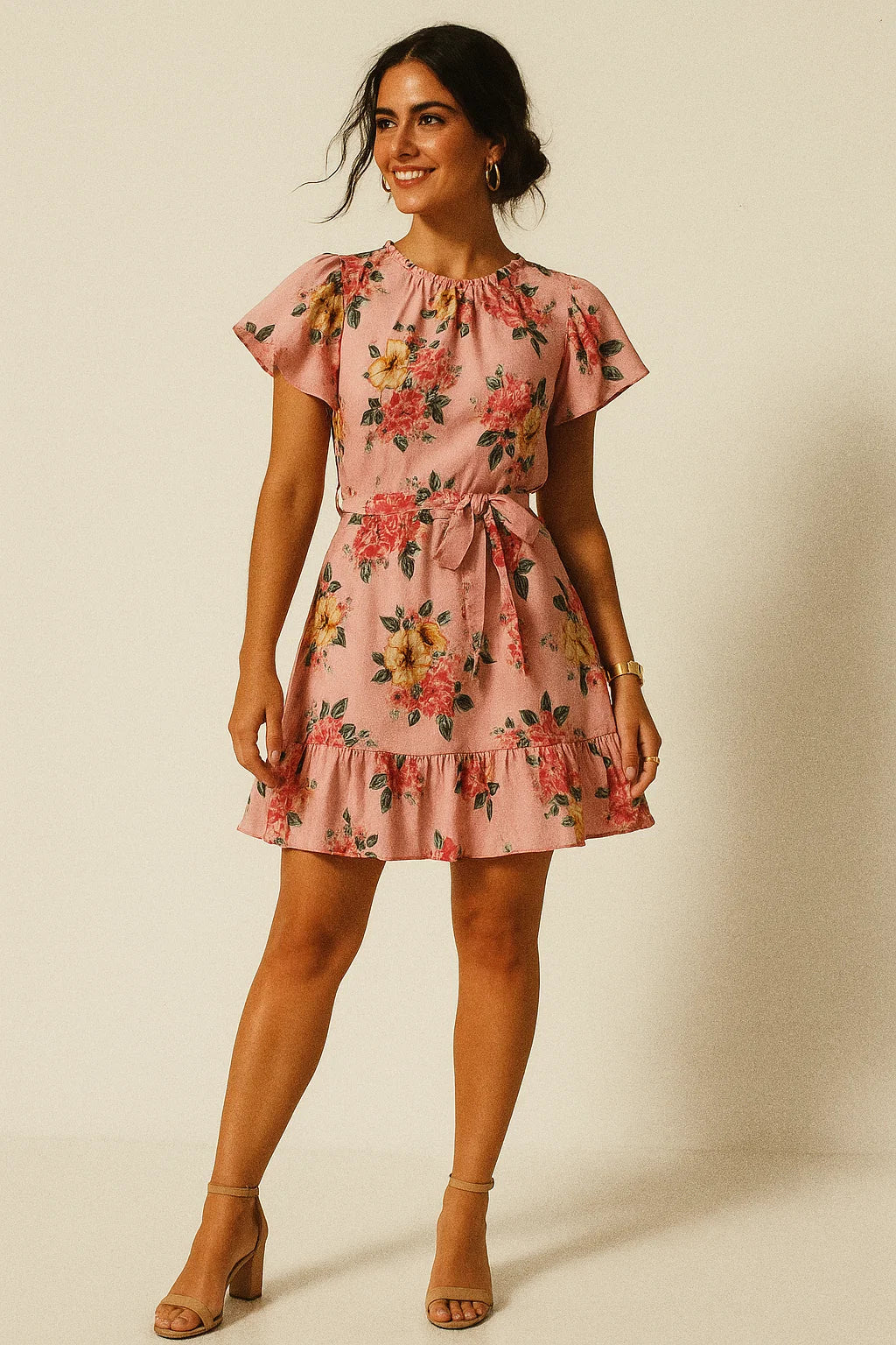 Colorful Floral Peach-Base Digital Printed Fabric