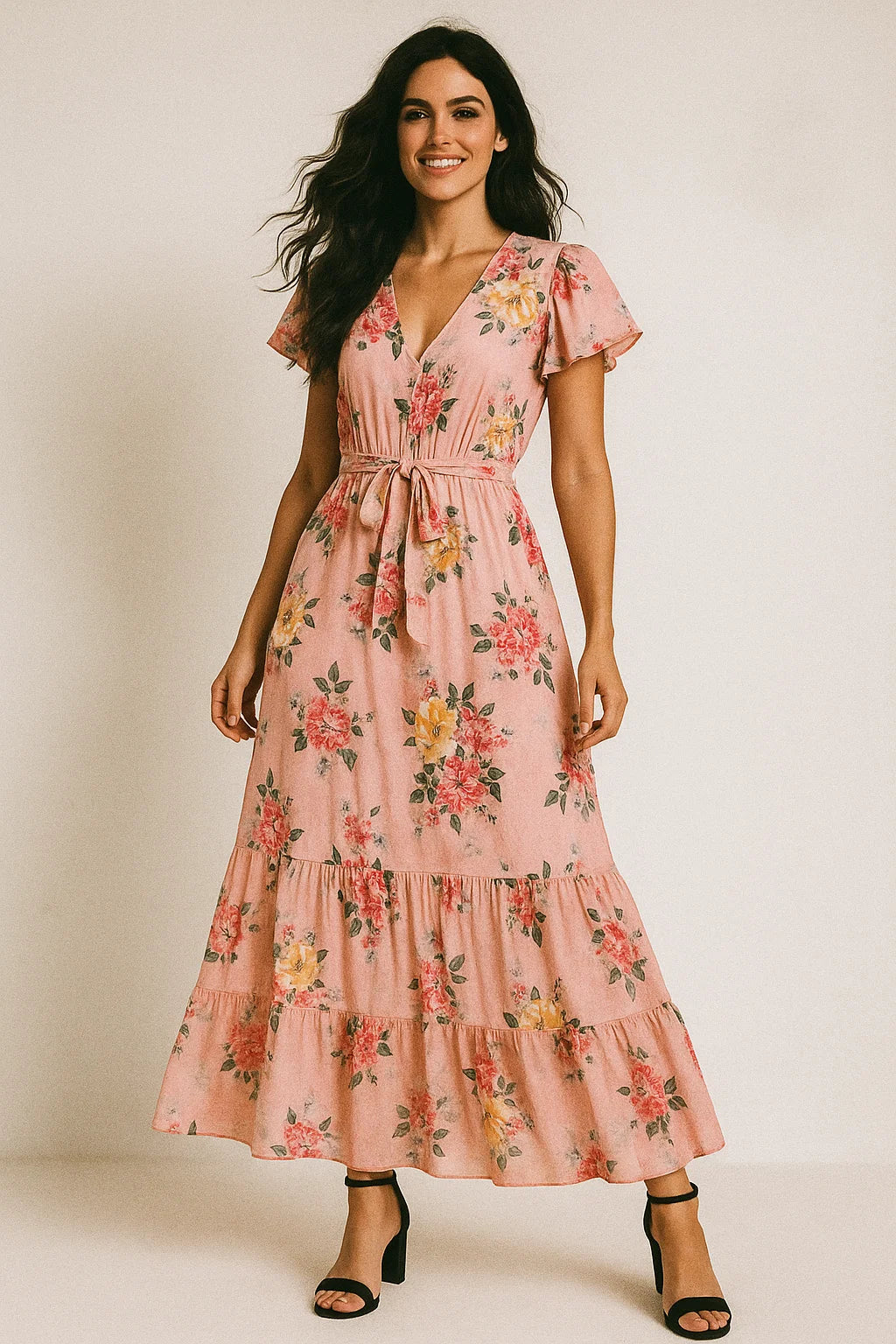 Colorful Floral Peach-Base Digital Printed Fabric