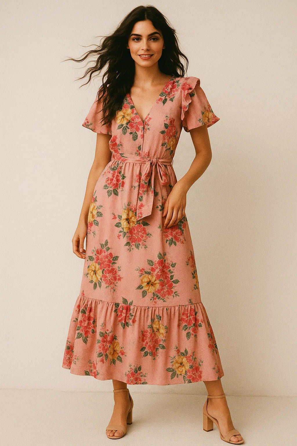 Colorful Floral Peach-Base Digital Printed Fabric