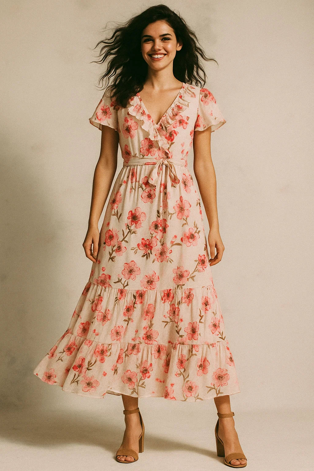 Beautiful Red Flowers Over White Base Digital Printed Fabric