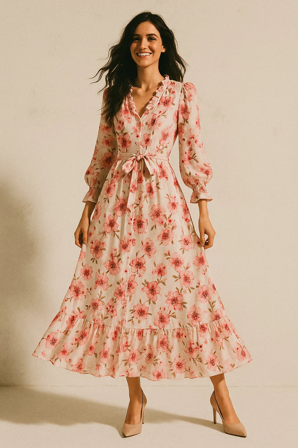 Beautiful Red Flowers Over White Base Digital Printed Fabric