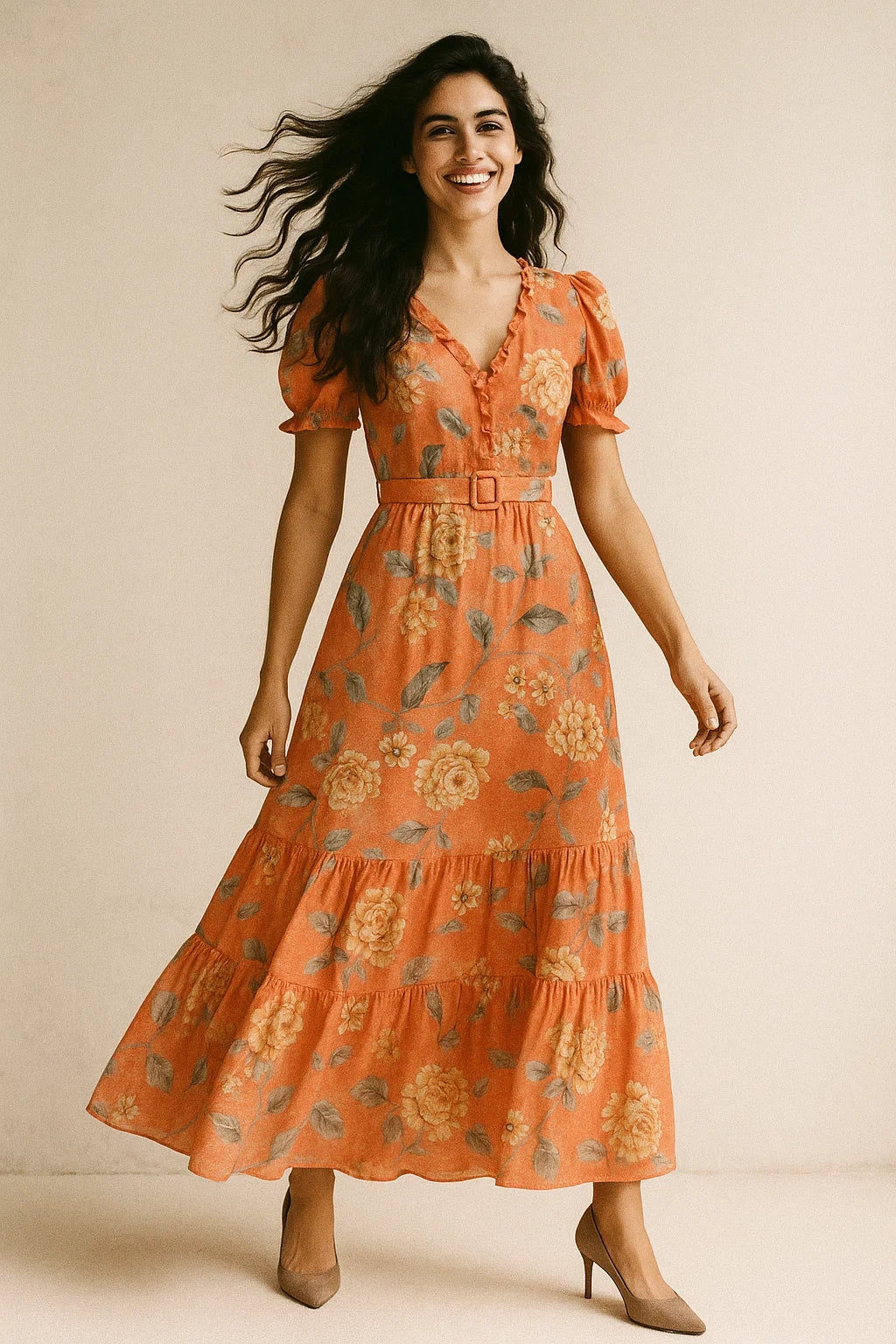 Beautiful Red Base Floral Vine Digital Printed Fabric