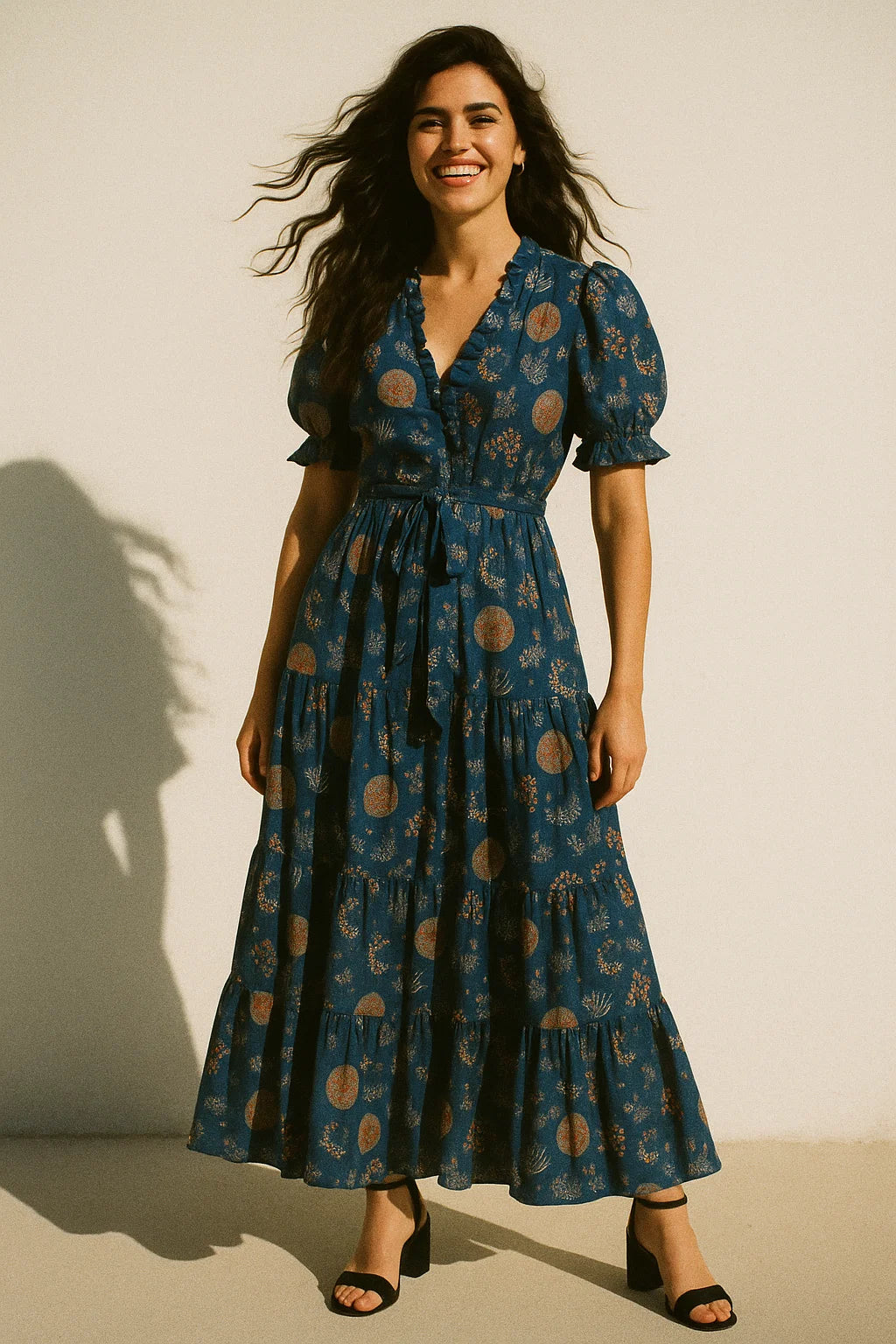 Beautiful Quirky Pattern over Blue Base Digital Printed Fabric