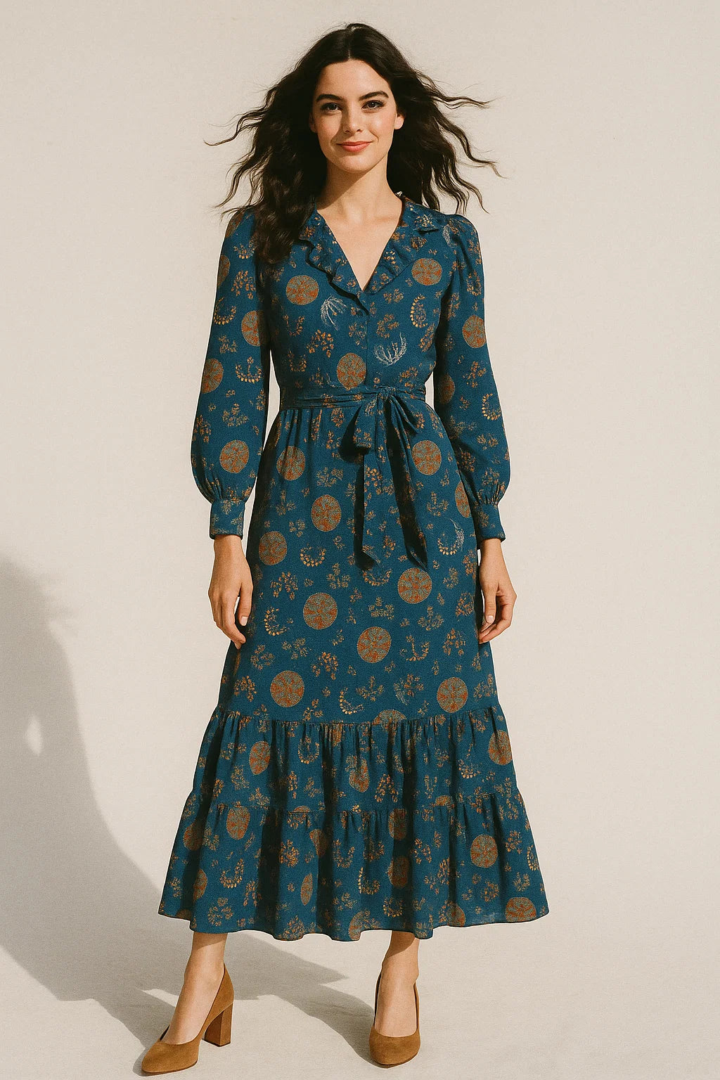 Beautiful Quirky Pattern over Blue Base Digital Printed Fabric