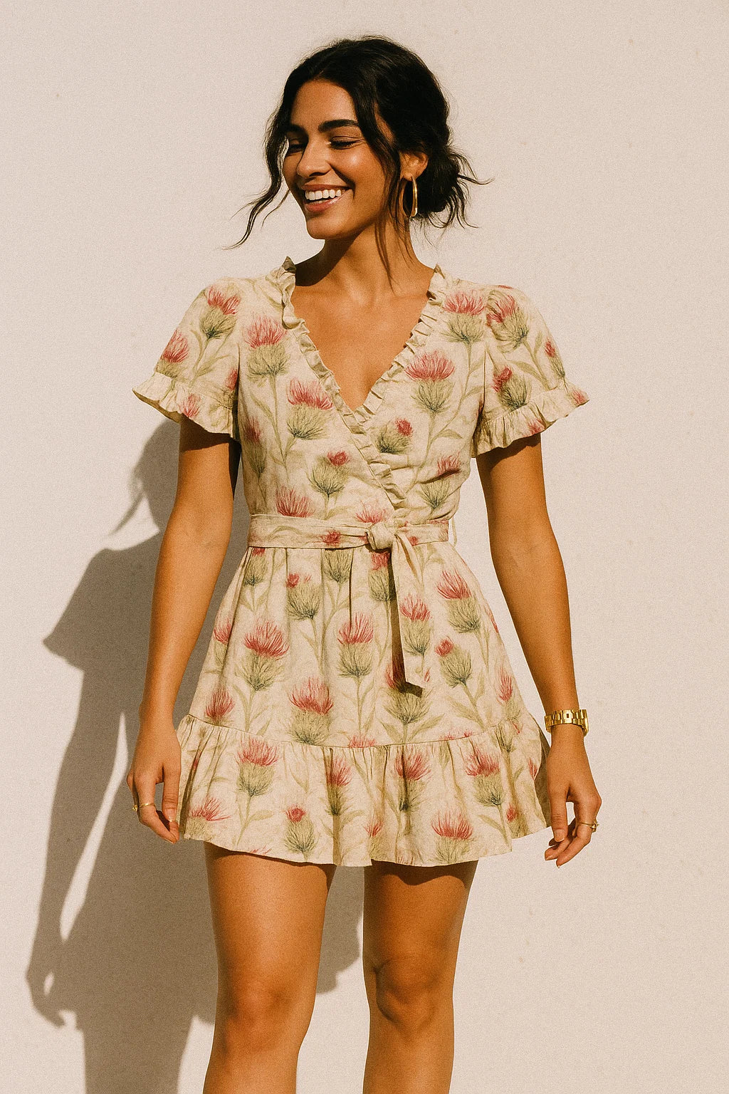 Beautiful Floral Vines Over Cream Base Digital Printed Fabrics