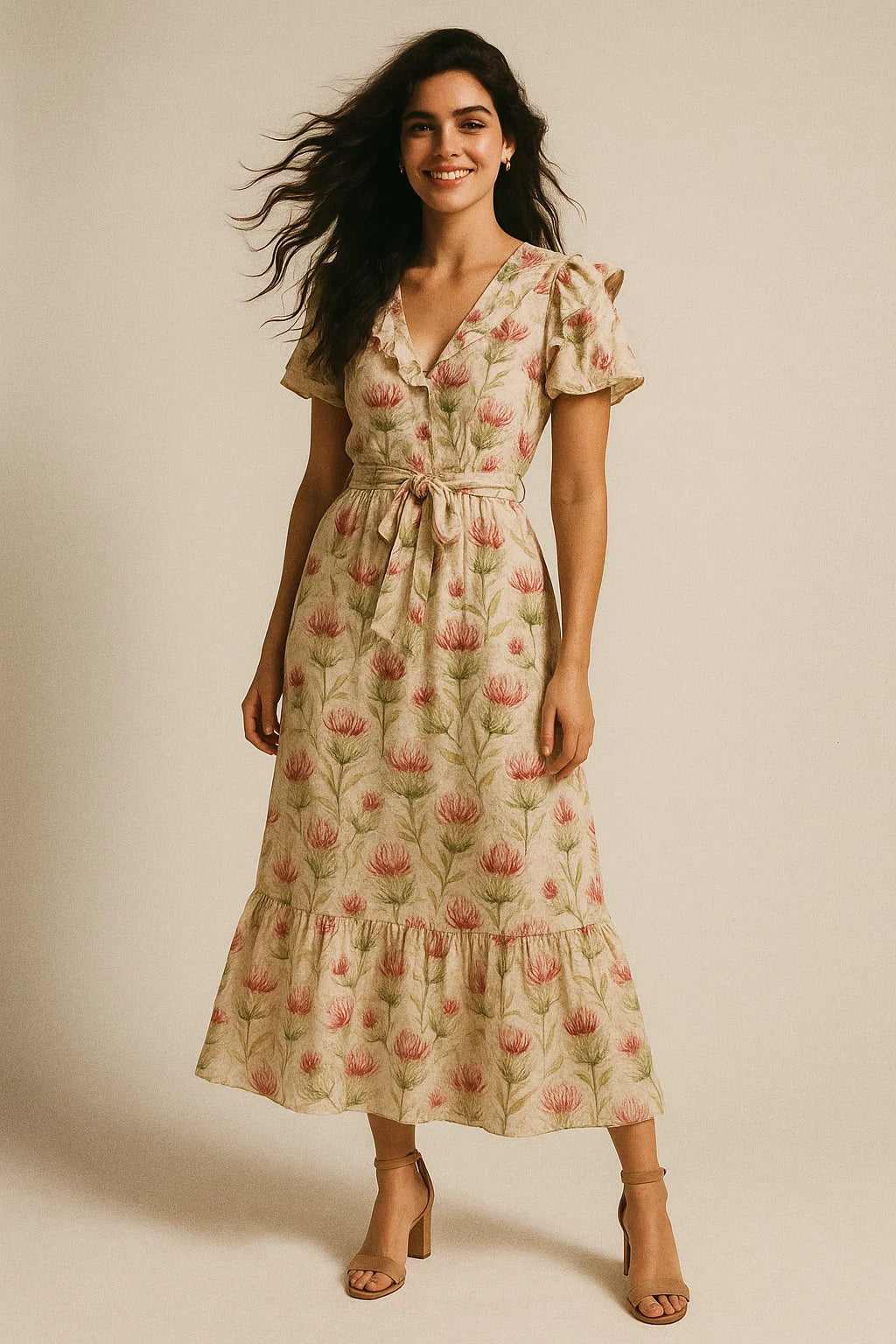 Beautiful Floral Vines Over Cream Base Digital Printed Fabrics