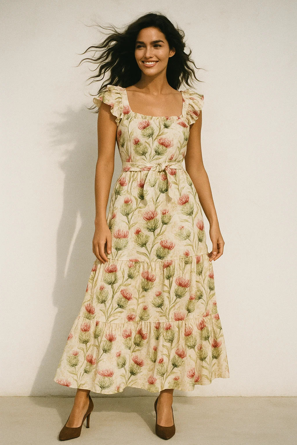 Beautiful Floral Vines Over Cream Base Digital Printed Fabrics