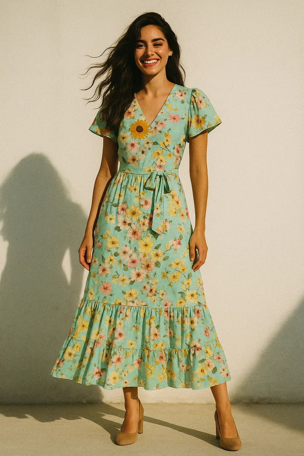 Beautiful Floral Vine Pista Base Digital Printed Fabric