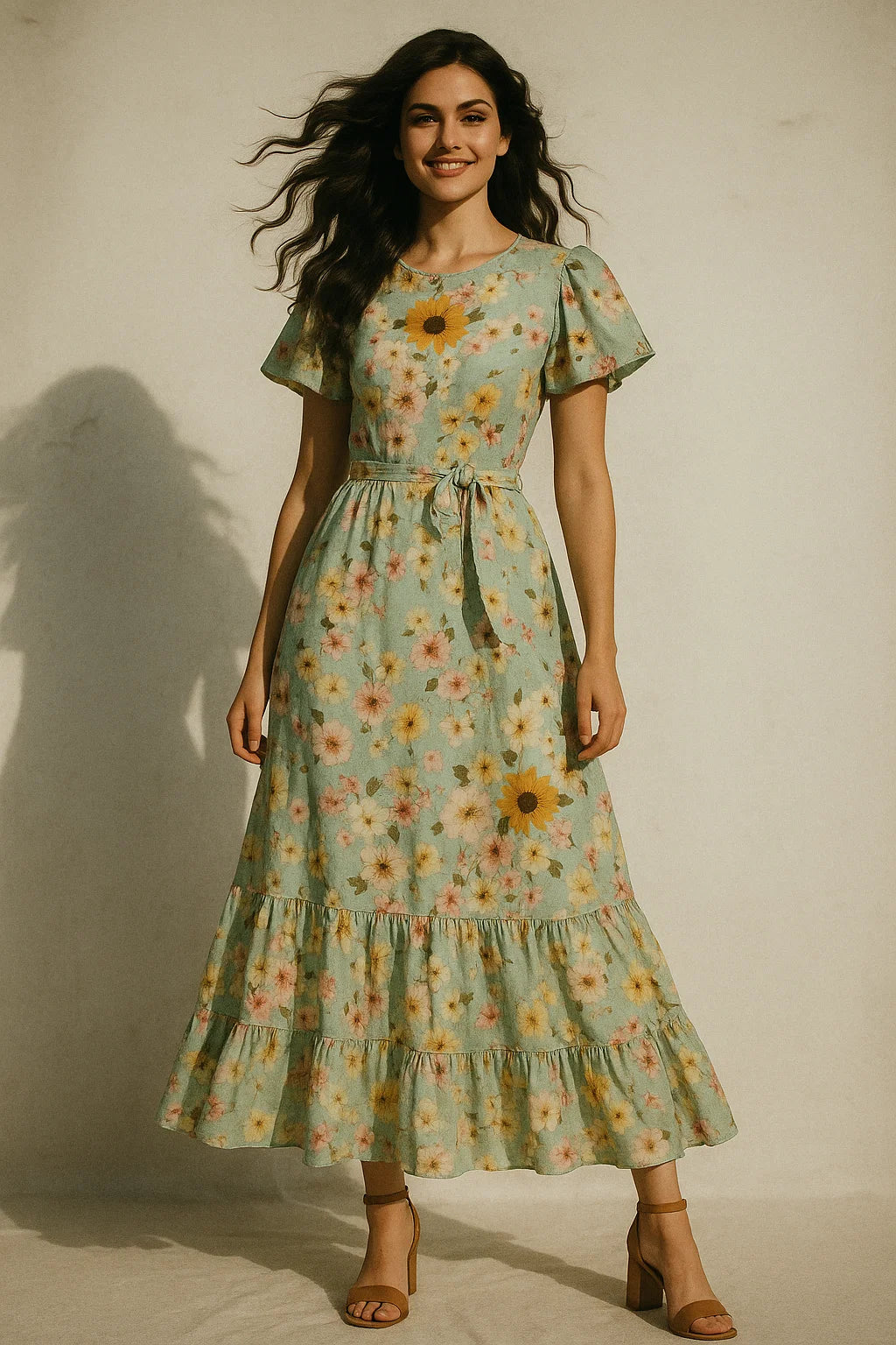 Beautiful Floral Vine Pista Base Digital Printed Fabric