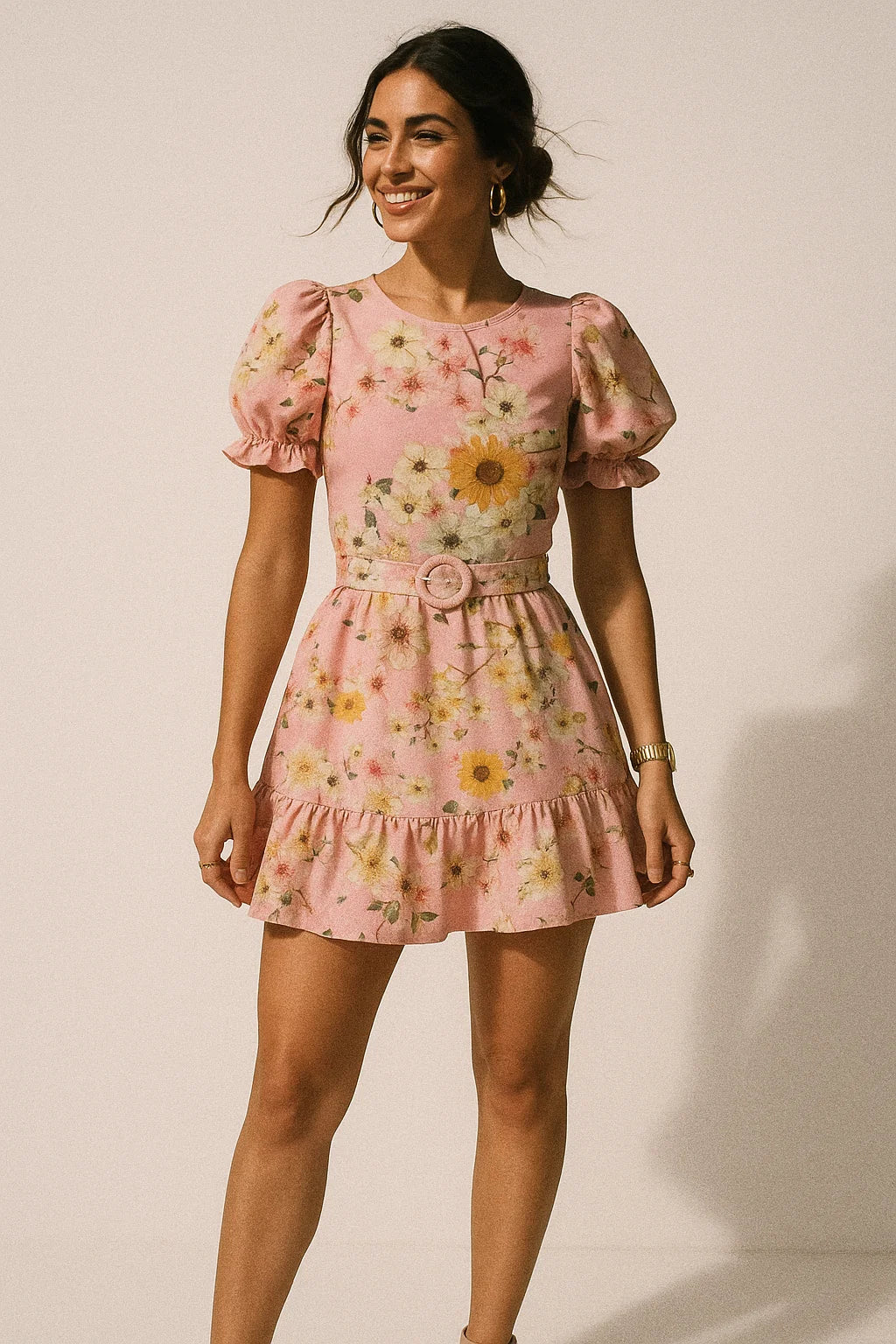 Beautiful Floral Vine Pink Base Digital Printed Fabric