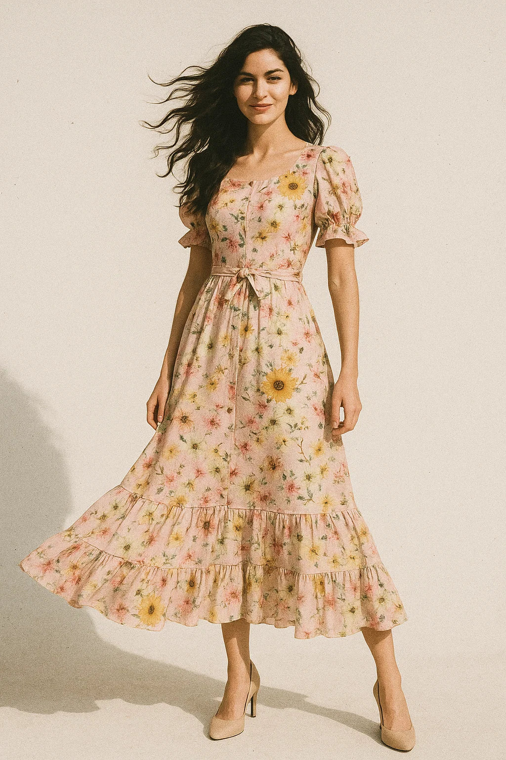 Beautiful Floral Vine Pink Base Digital Printed Fabric