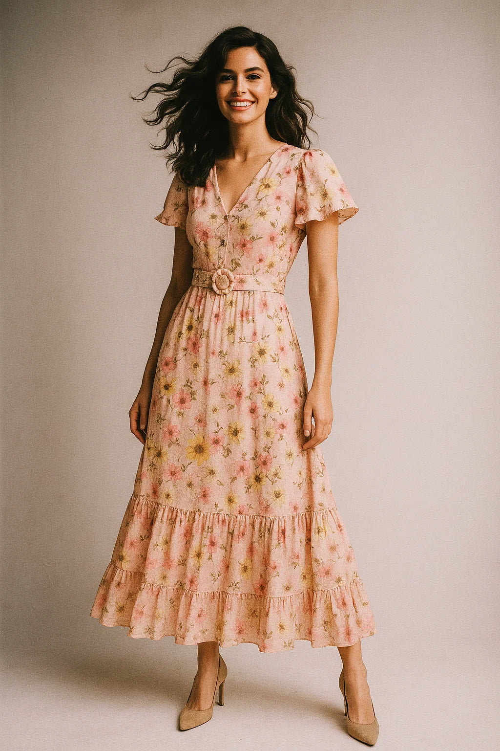 Beautiful Floral Vine Pink Base Digital Printed Fabric