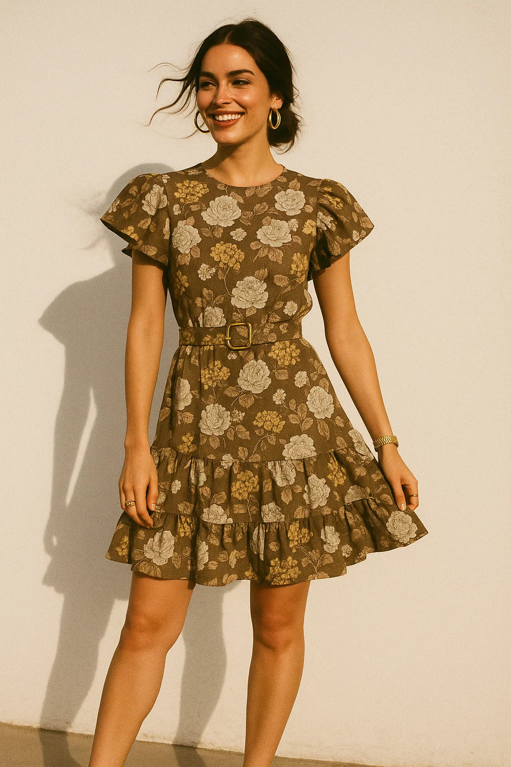 Beautiful Floral Vine Over Brown Base Digital Printed Fabric