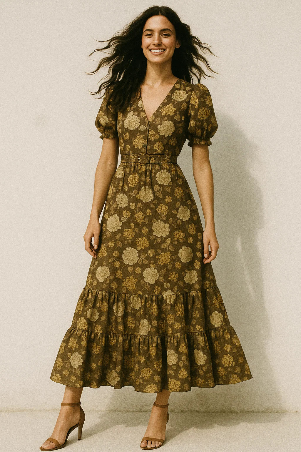 Beautiful Floral Vine Over Brown Base Digital Printed Fabric