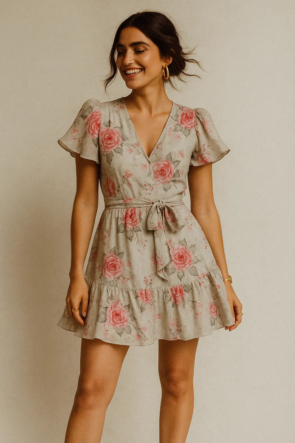 Beautiful Floating Pink Rose Digital Printed Fabric