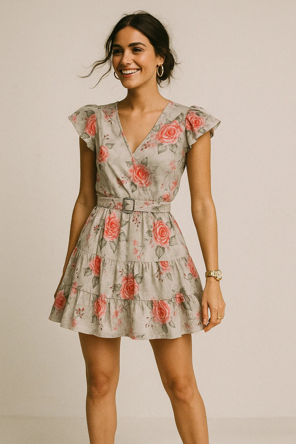 Beautiful Floating Pink Rose Digital Printed Fabric