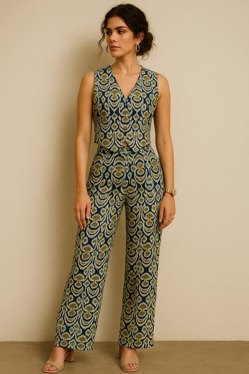 Bead and Reel Pattern Digital Printed Fabric