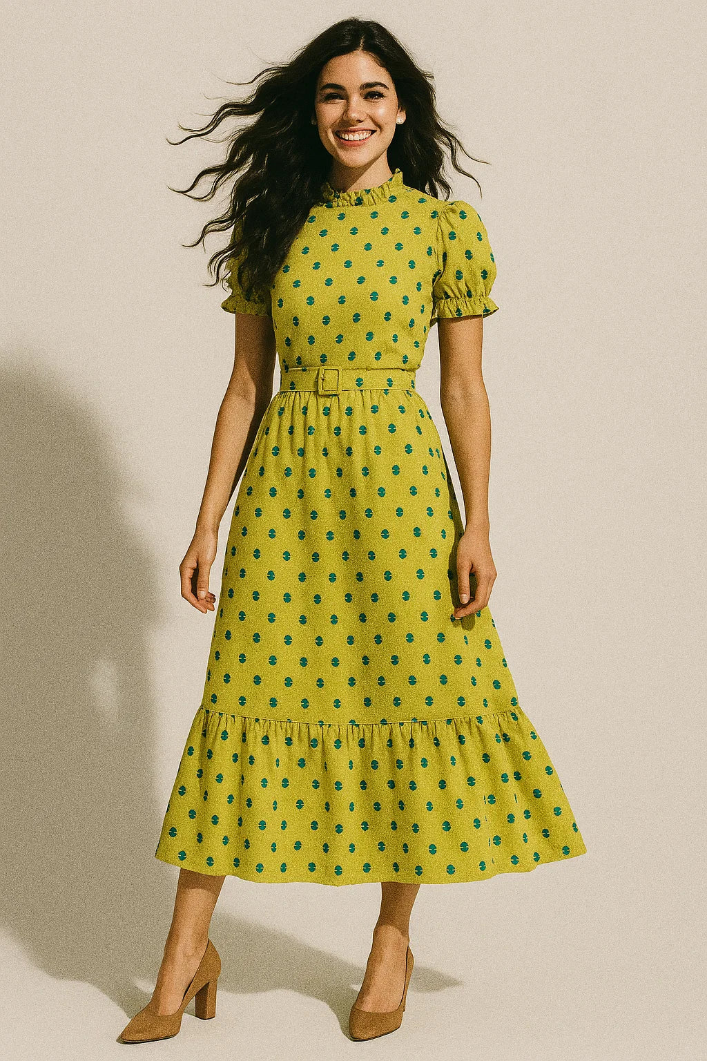 Lemon Yellow Small And Single Motif Allover Digital Printed Fabric - Muslin