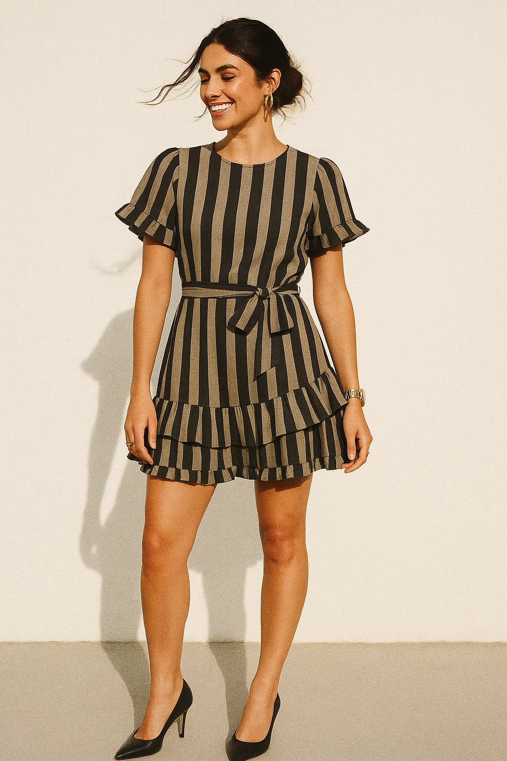 Brown Stripes Digital Printed Fabric - Muslin