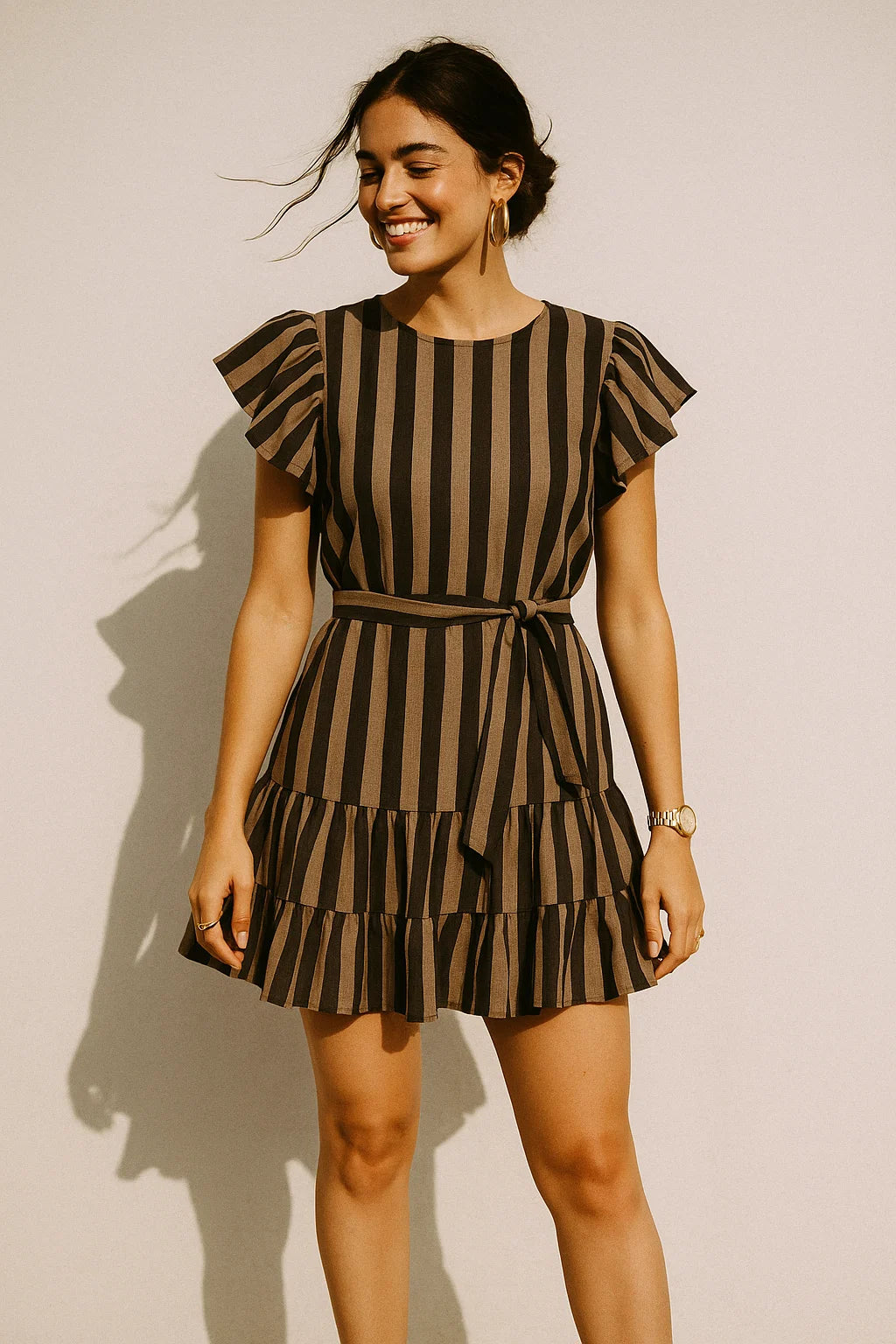 Brown Stripes Digital Printed Fabric - Muslin