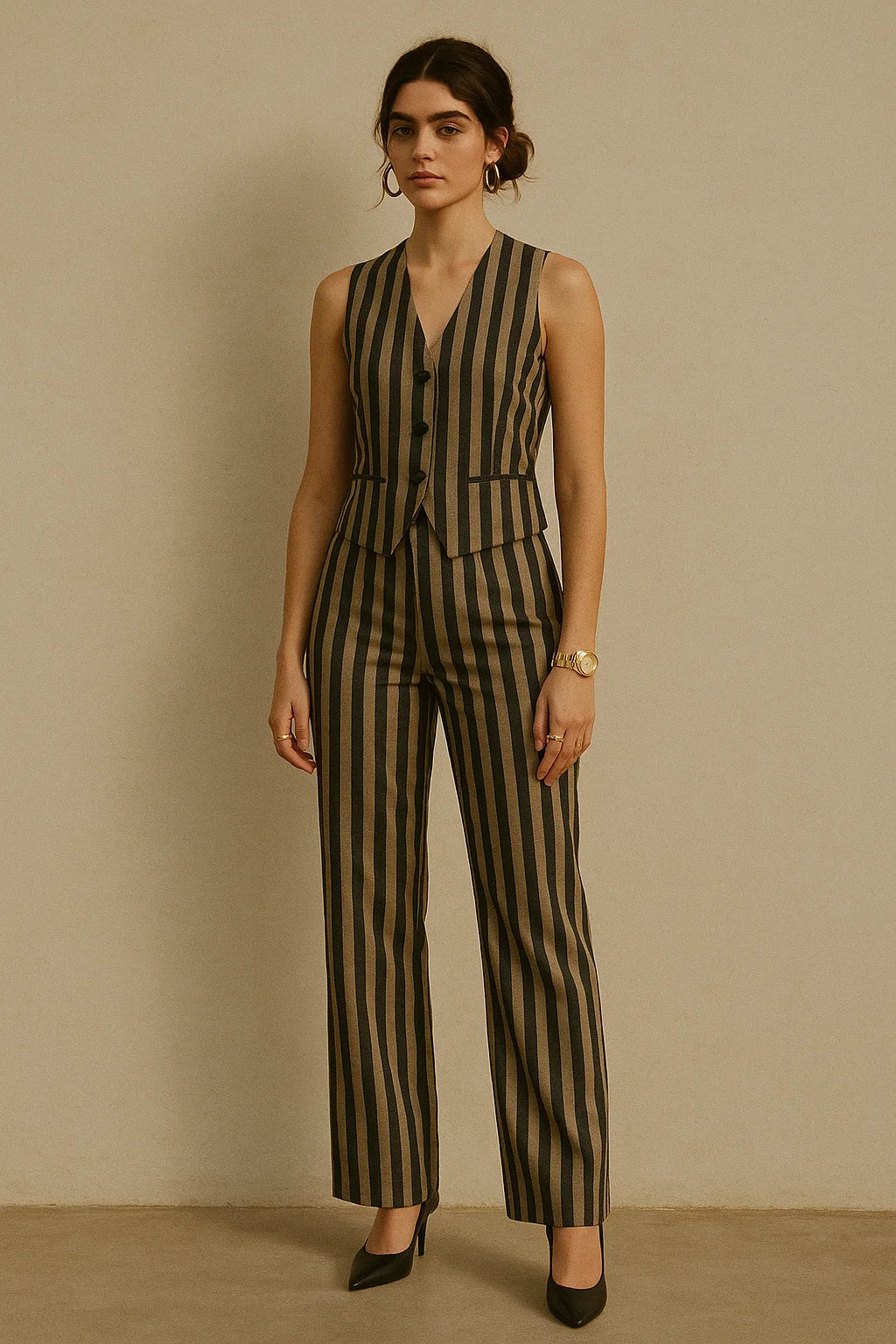 Brown Stripes Digital Printed Fabric - Muslin