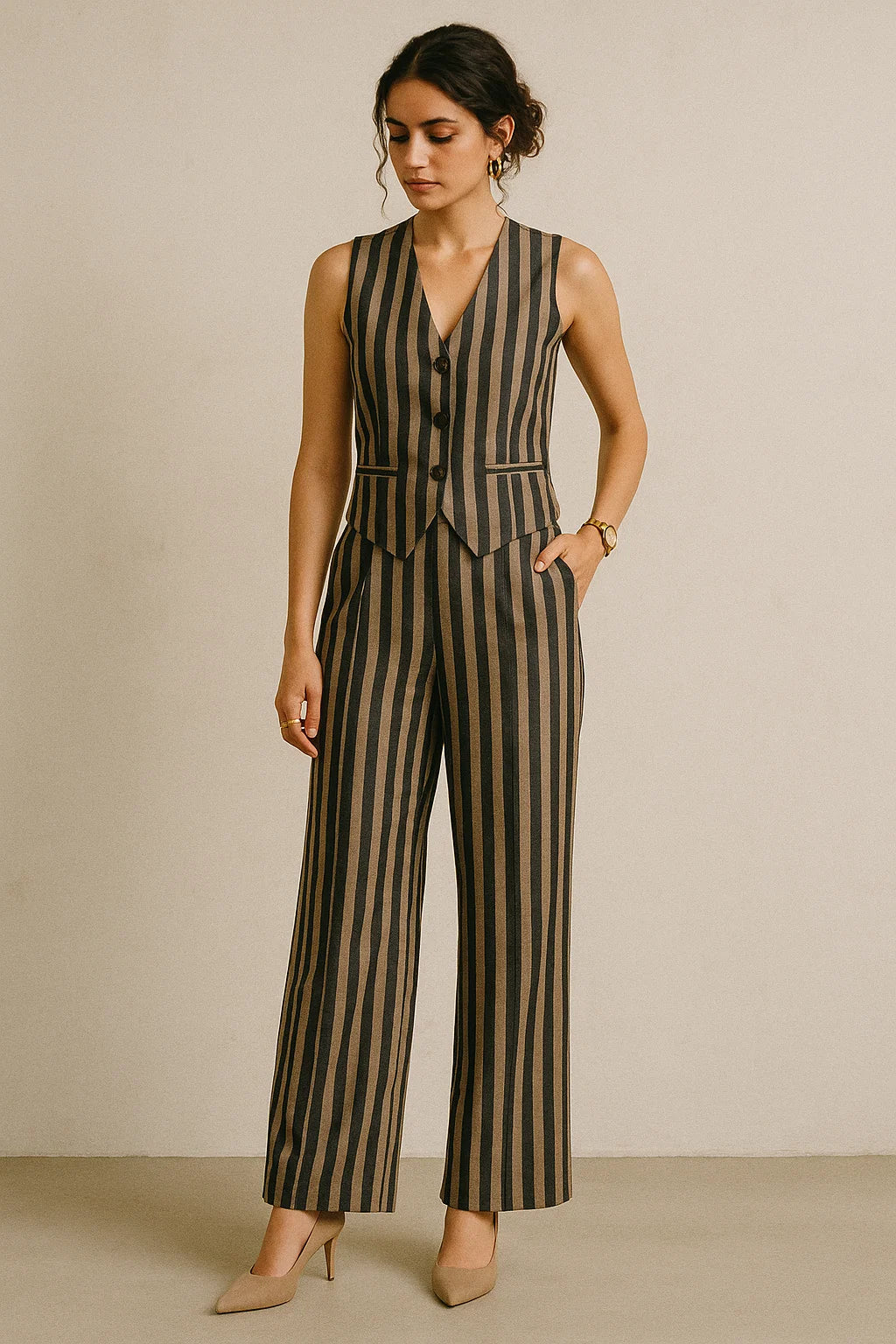 Brown Stripes Digital Printed Fabric - Muslin