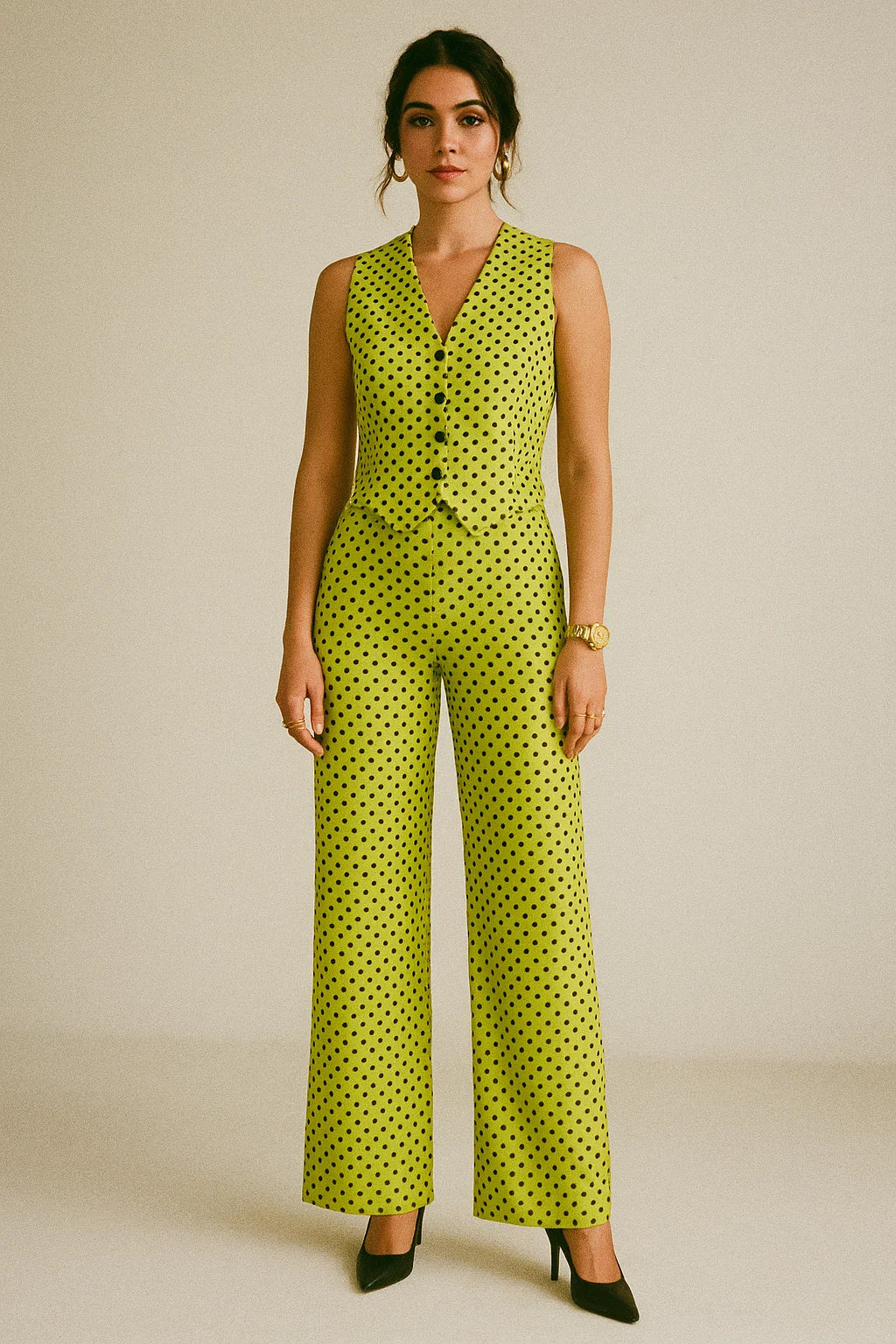 Yellow Polka Dot Digital Printed Fabric - Muslin