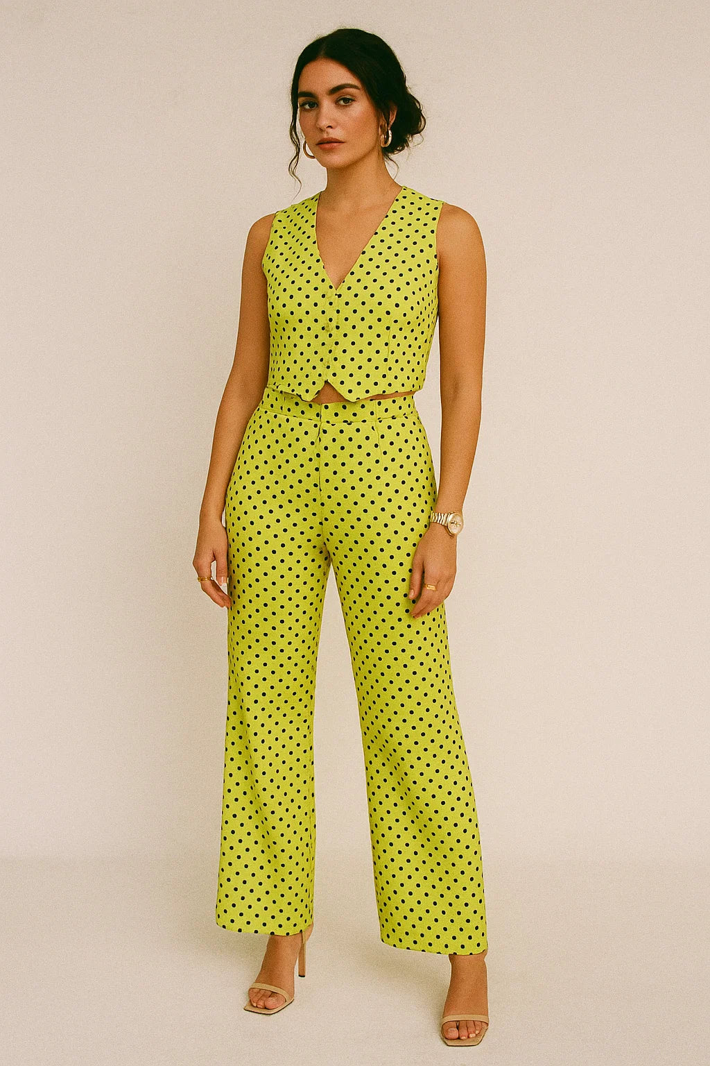 Yellow Polka Dot Digital Printed Fabric - Muslin