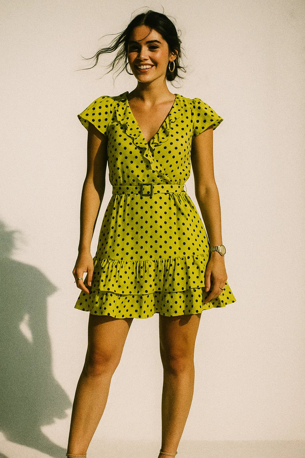 Yellow Polka Dot Digital Printed Fabric - Muslin