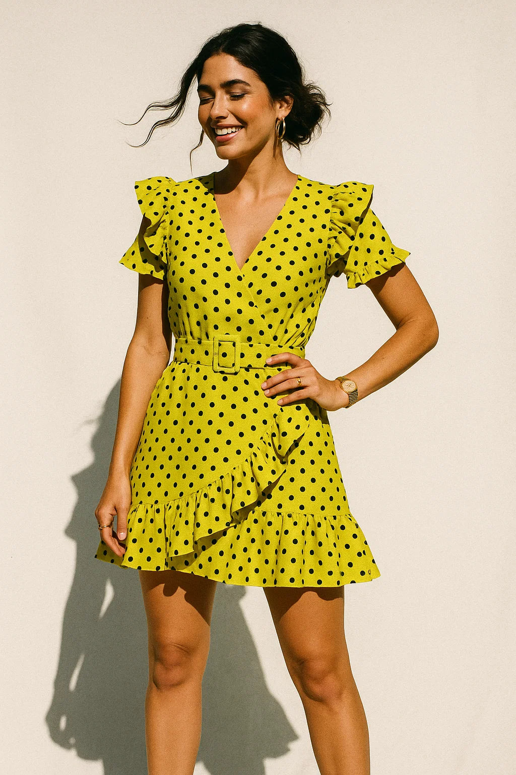 Yellow Polka Dot Digital Printed Fabric - Muslin