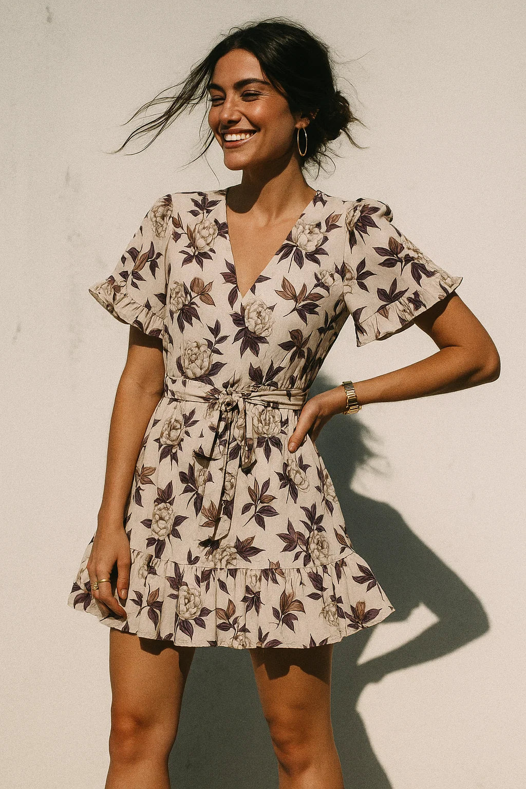 Vintage Look Flower Digital Printed Fabric - Muslin