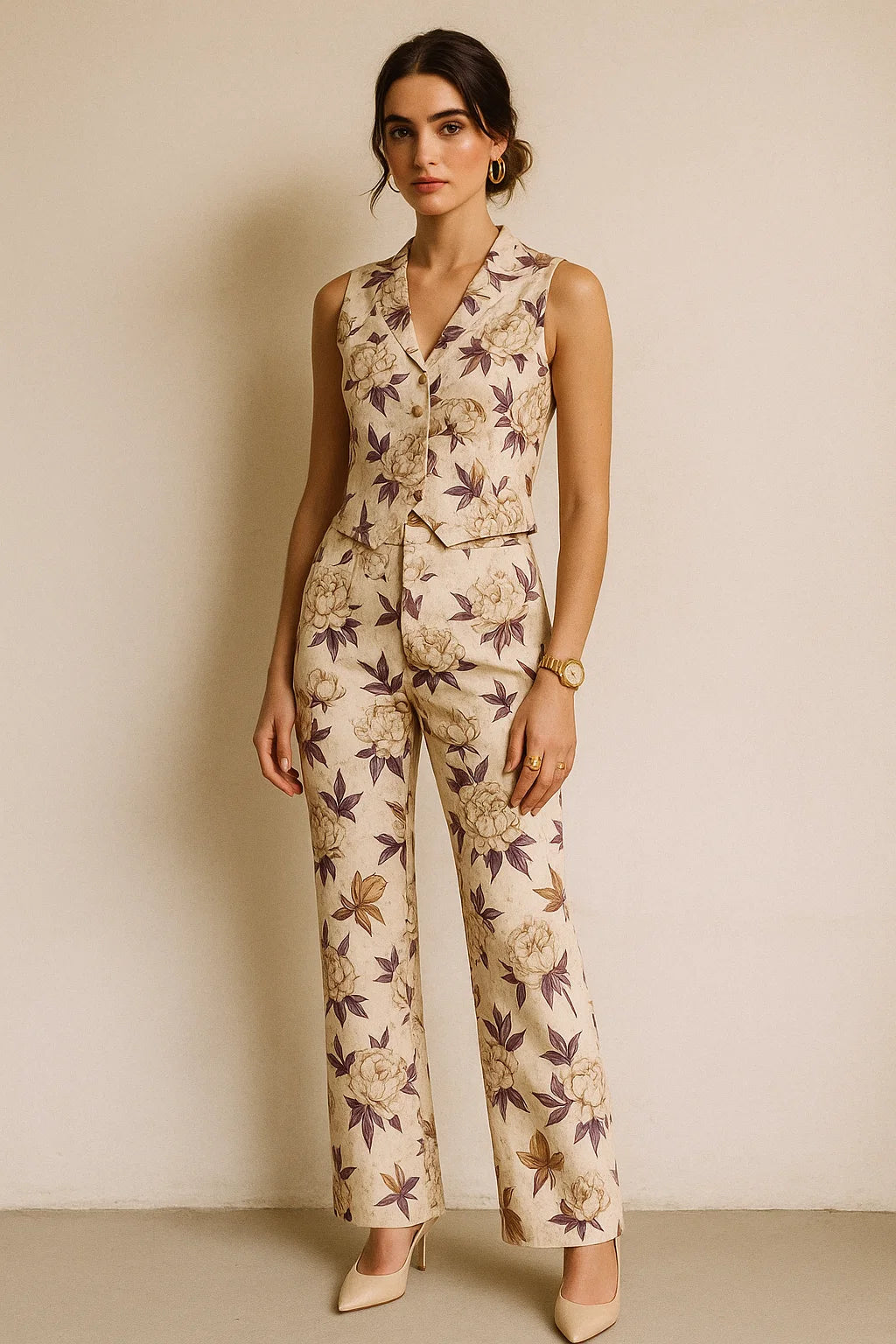 Vintage Look Flower Digital Printed Fabric - Muslin