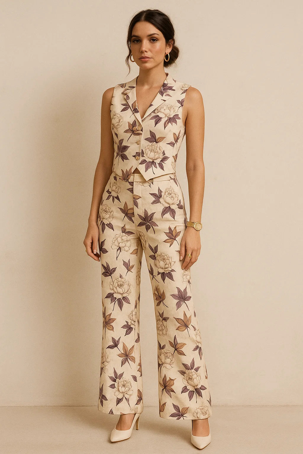 Vintage Look Flower Digital Printed Fabric - Muslin