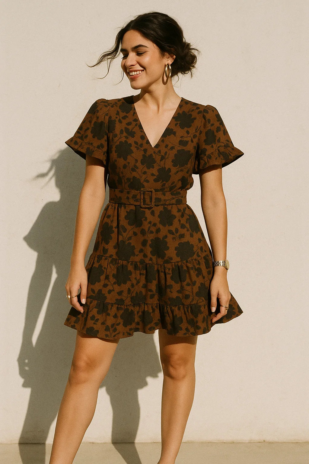 Black And Rustic Look Flower Digital Printed Fabric - Muslin