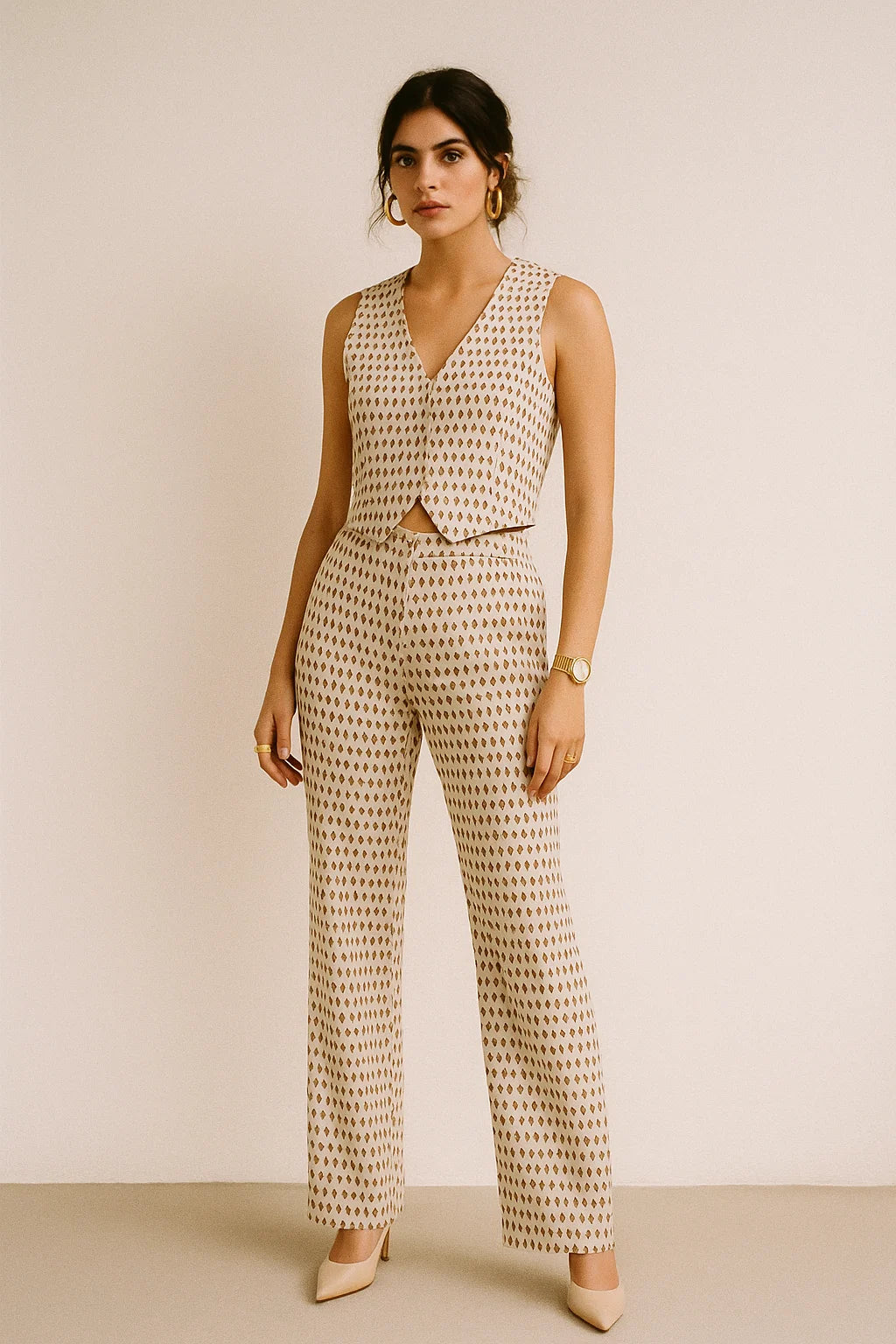 Brown Stones Digital Printed Fabric - Muslin