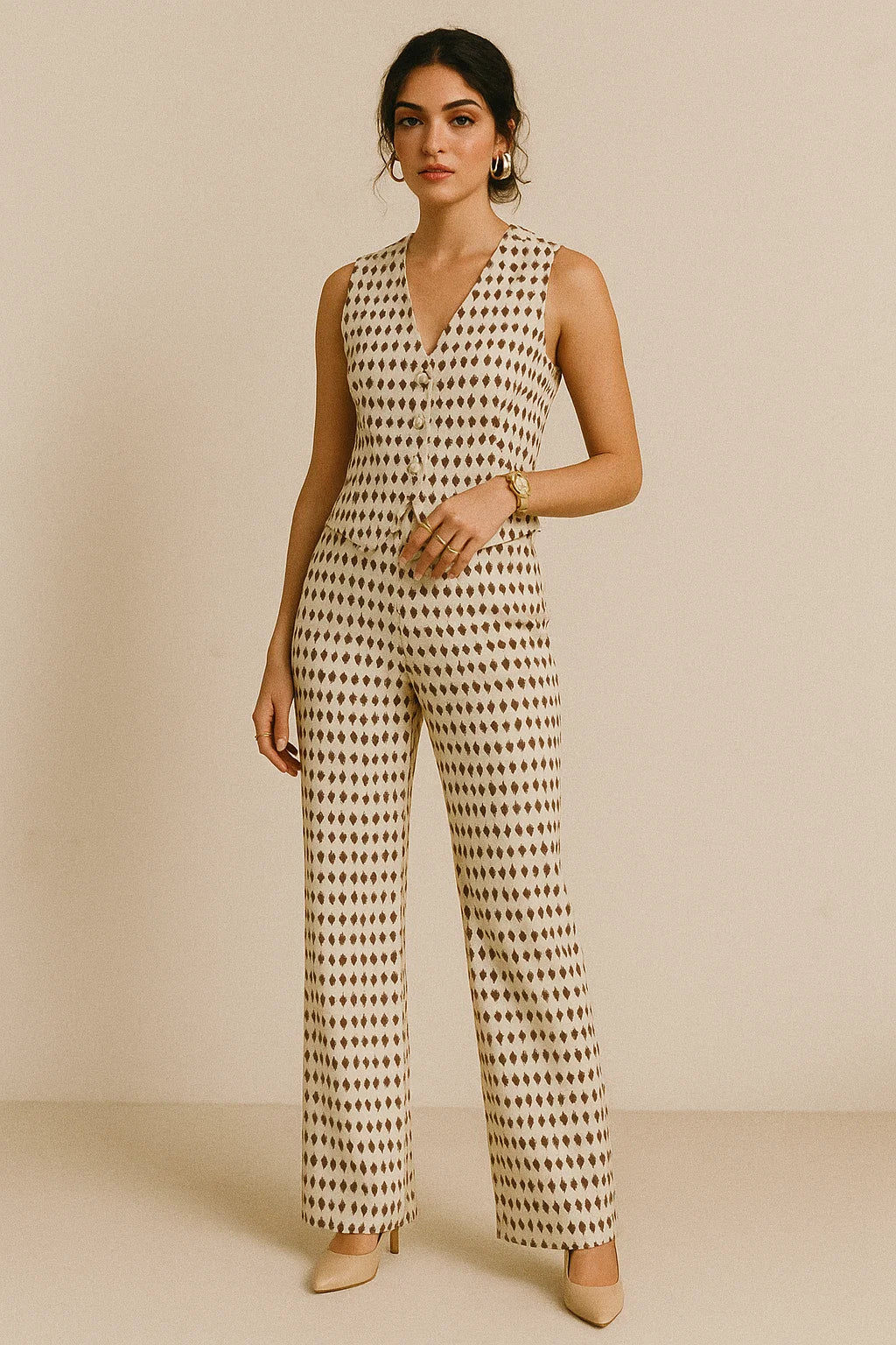 Brown Stones Digital Printed Fabric - Muslin