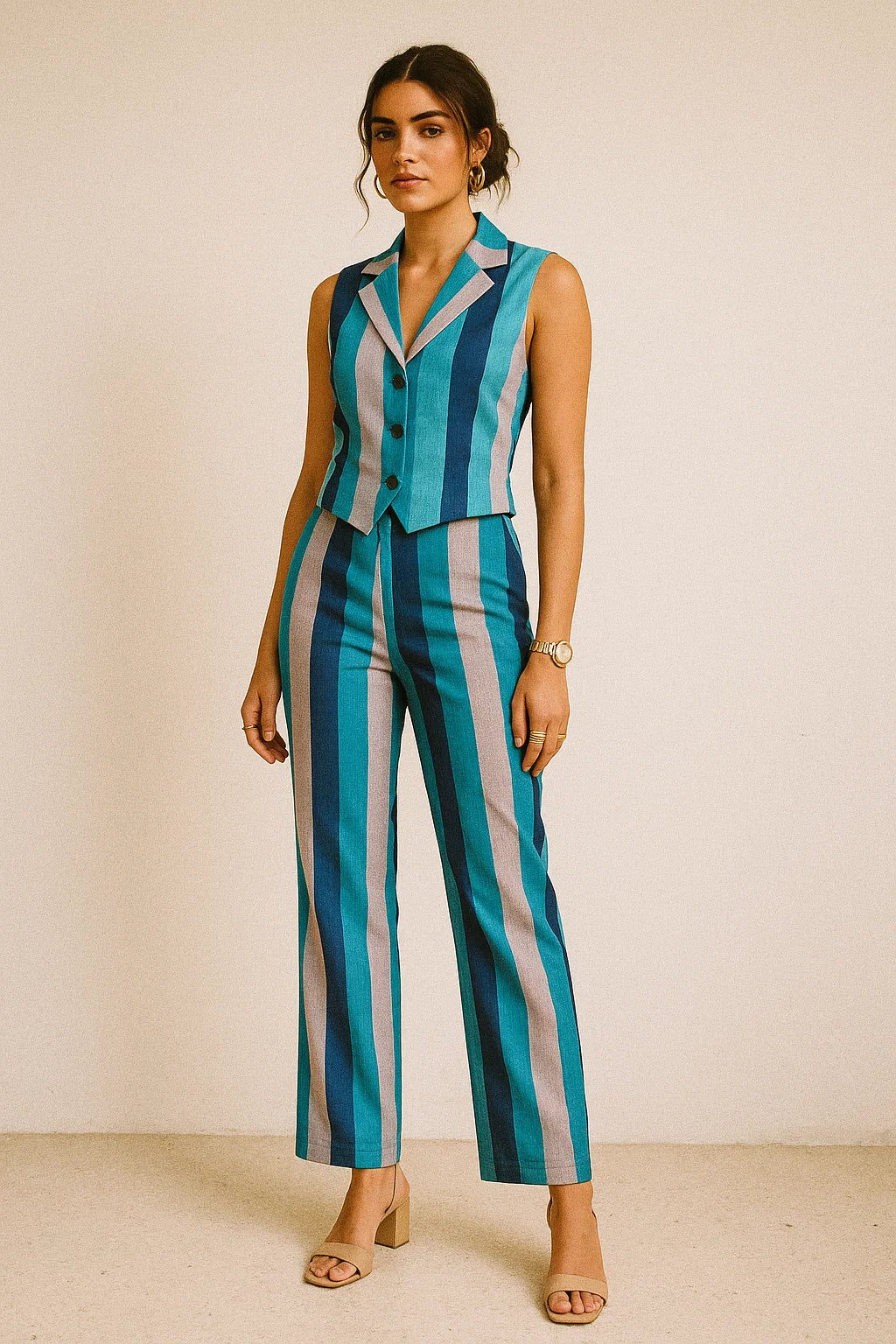 Subtle Colour Stripes Digital Printed Fabric - Muslin