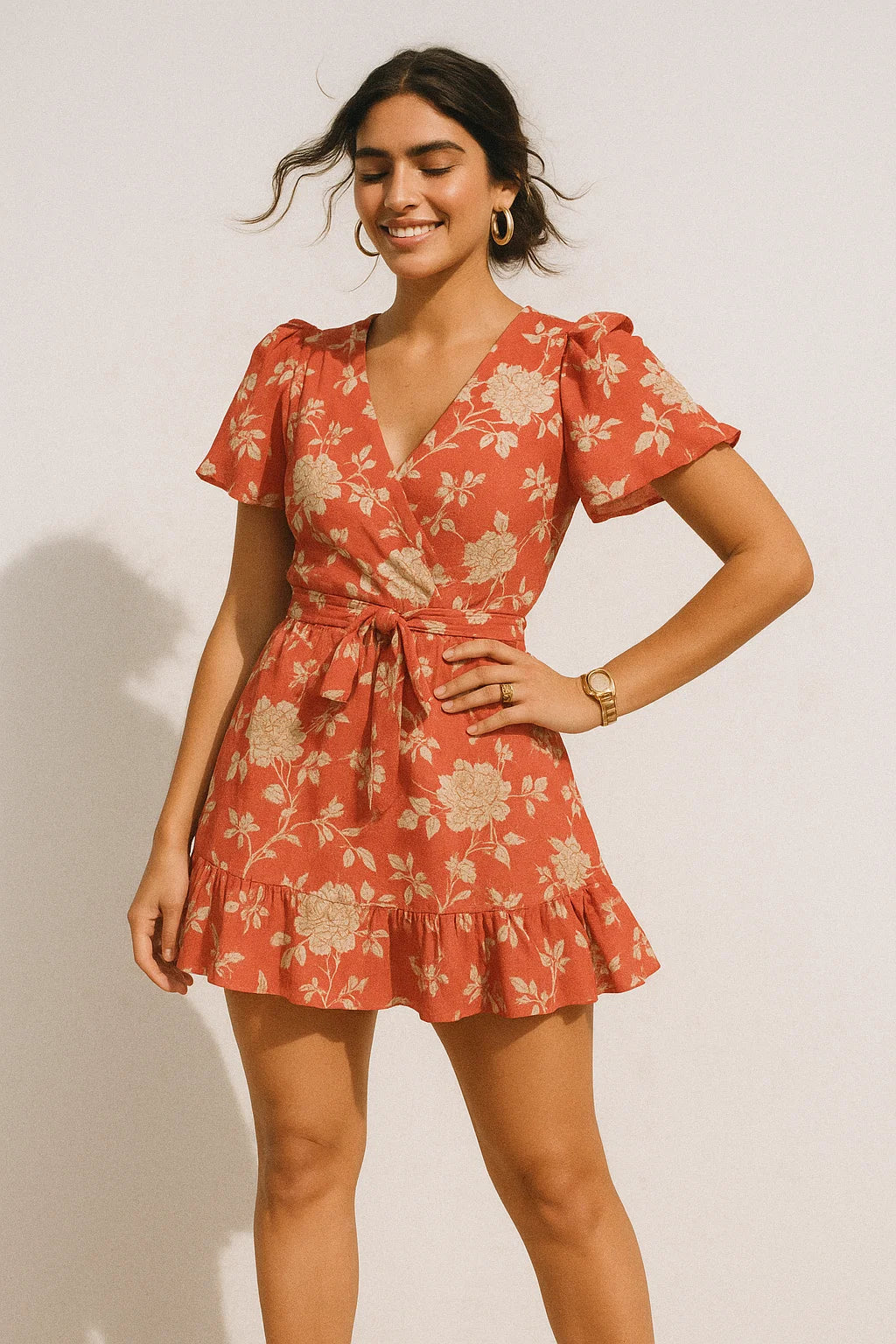 Flower Bunch On Dreamy Orange Digital Printed Fabric  - Muslin