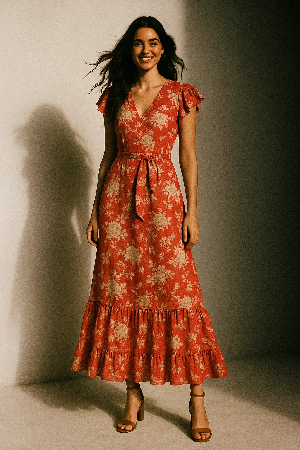 Flower Bunch On Dreamy Orange Digital Printed Fabric  - Muslin