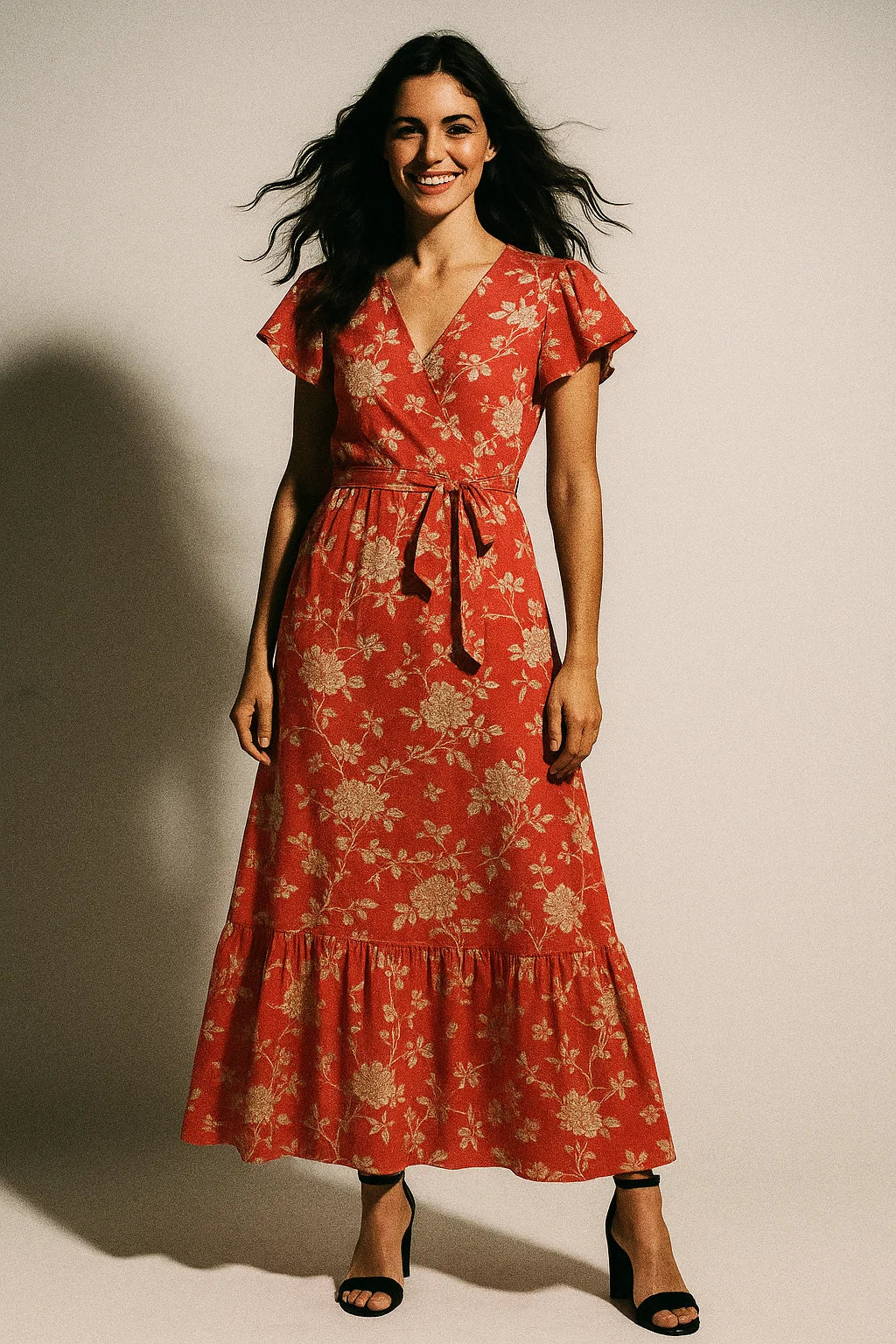 Flower Bunch On Dreamy Orange Digital Printed Fabric  - Muslin