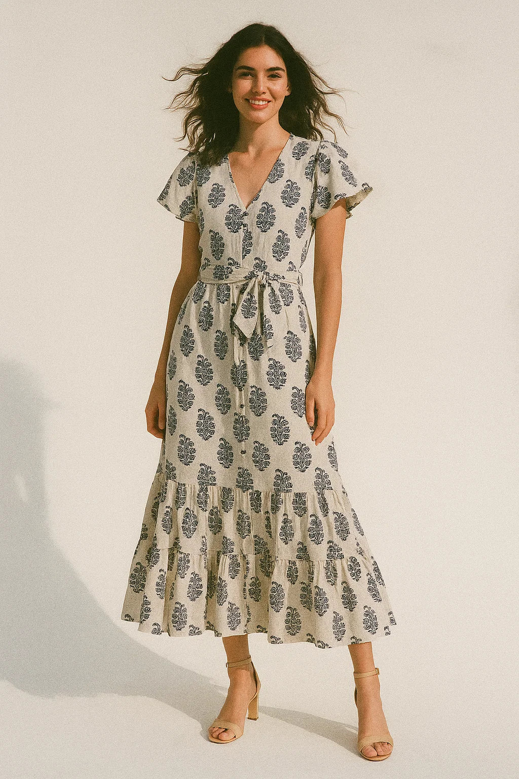 Block Print Motif Digital Printed Fabric - Muslin