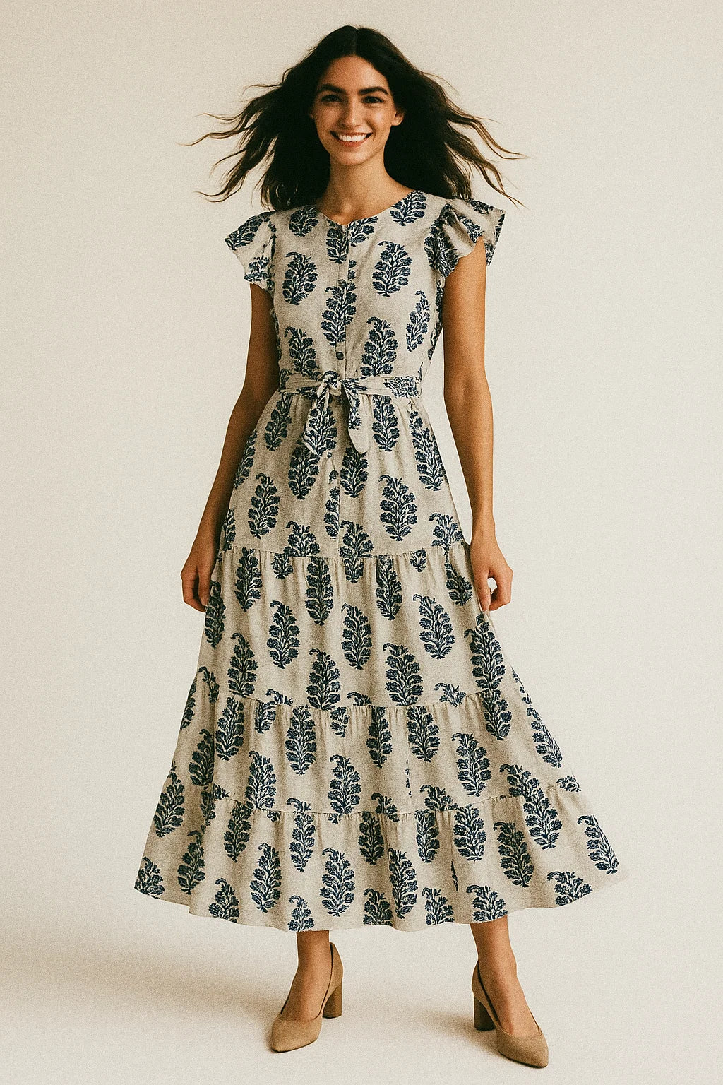 Block Print Motif Digital Printed Fabric - Muslin