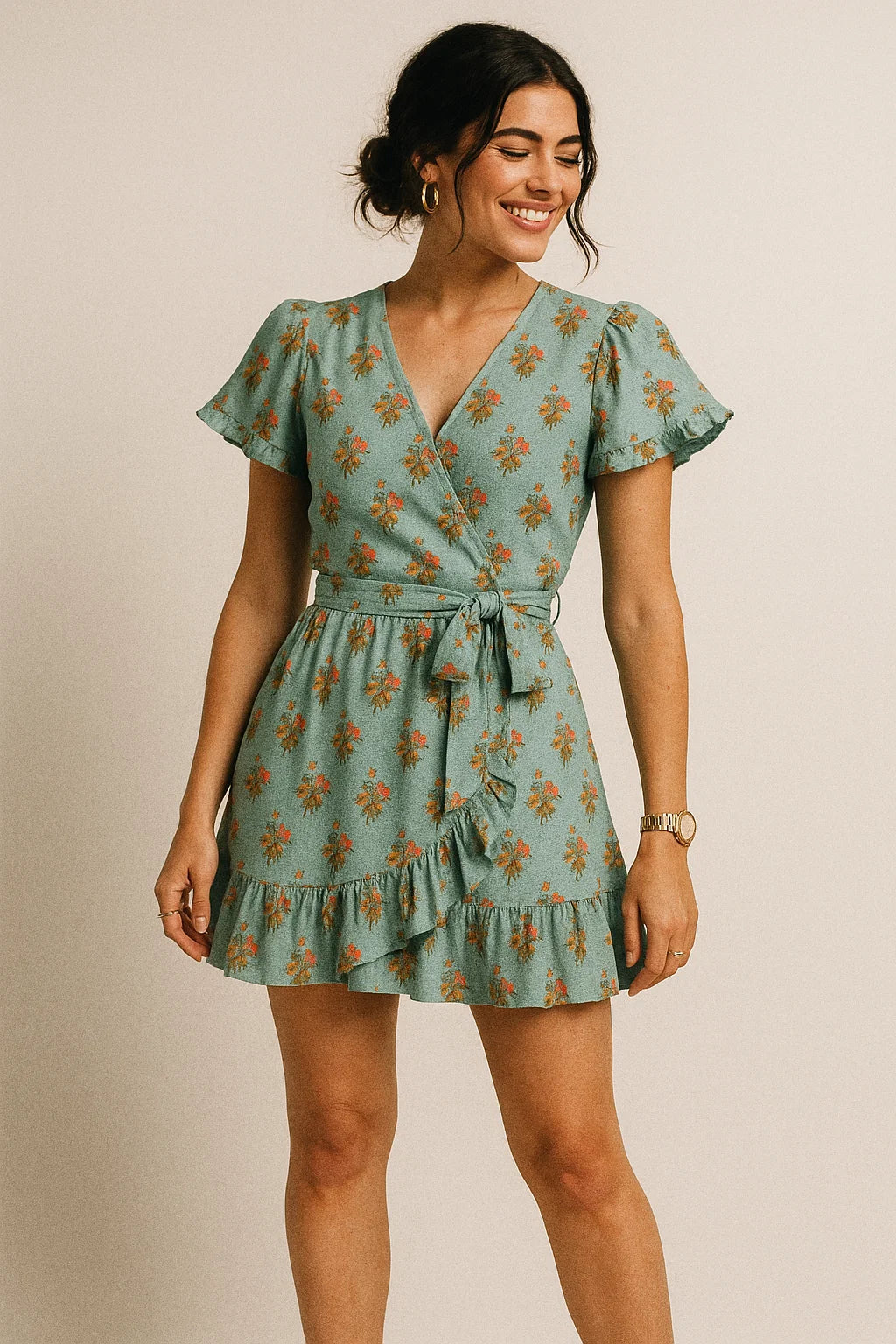 Vintage Flower Repeat Digital Printed Fabric - Muslin