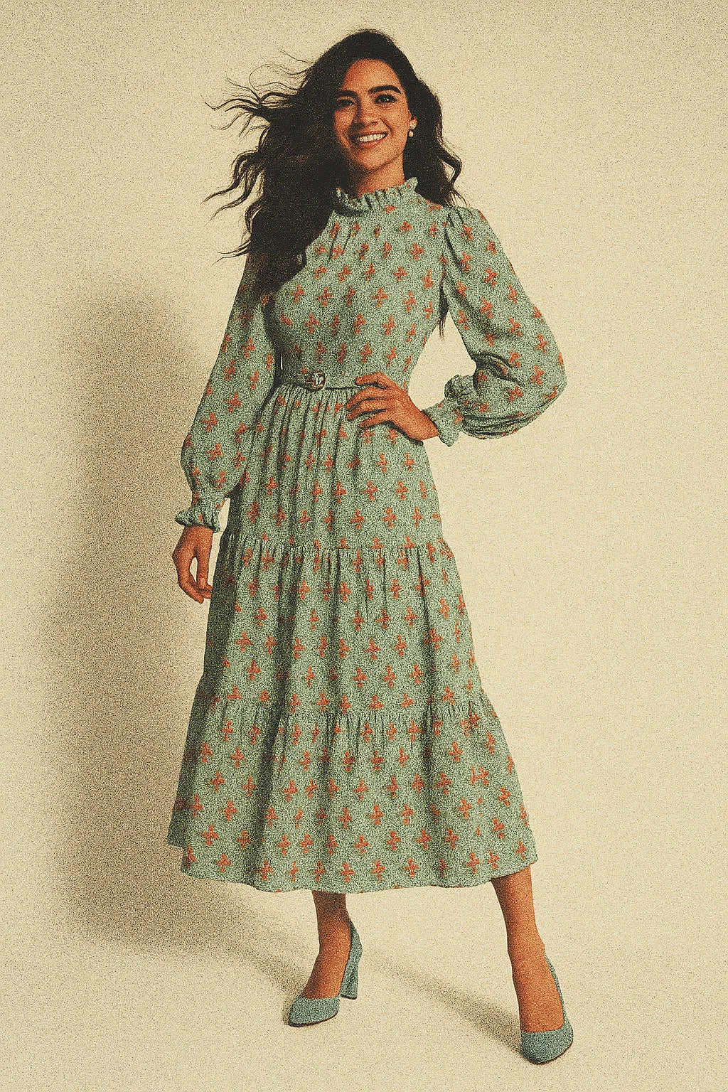 Vintage Flower Repeat Digital Printed Fabric - Muslin