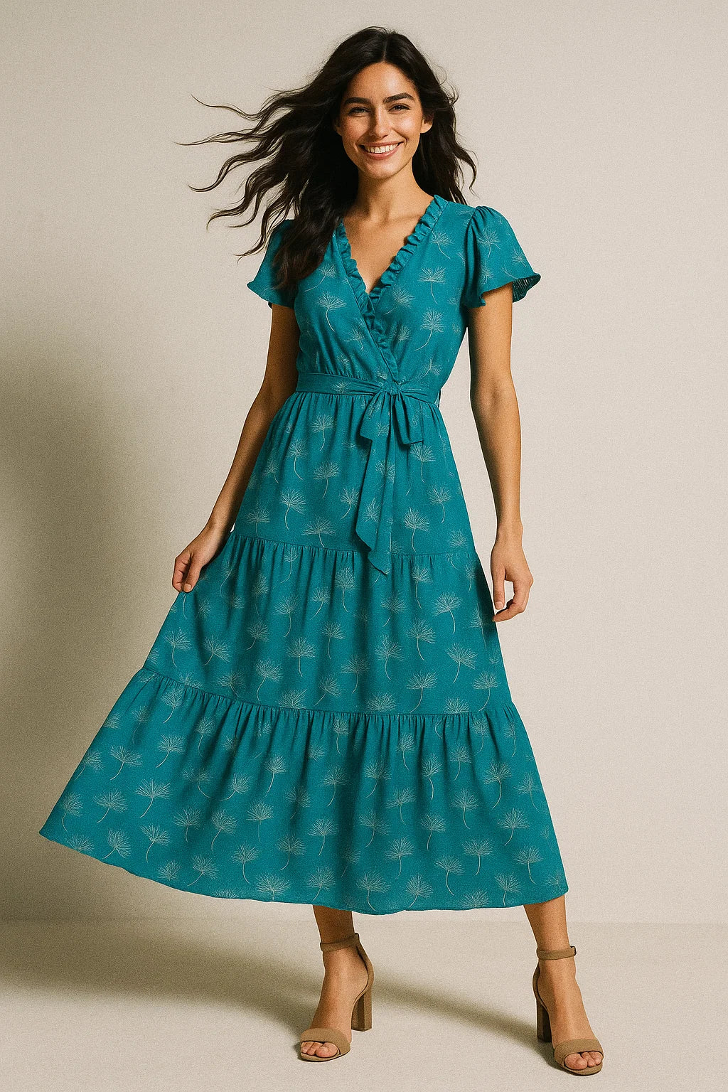 White Floating Flower Digital Printed Fabric - Muslin