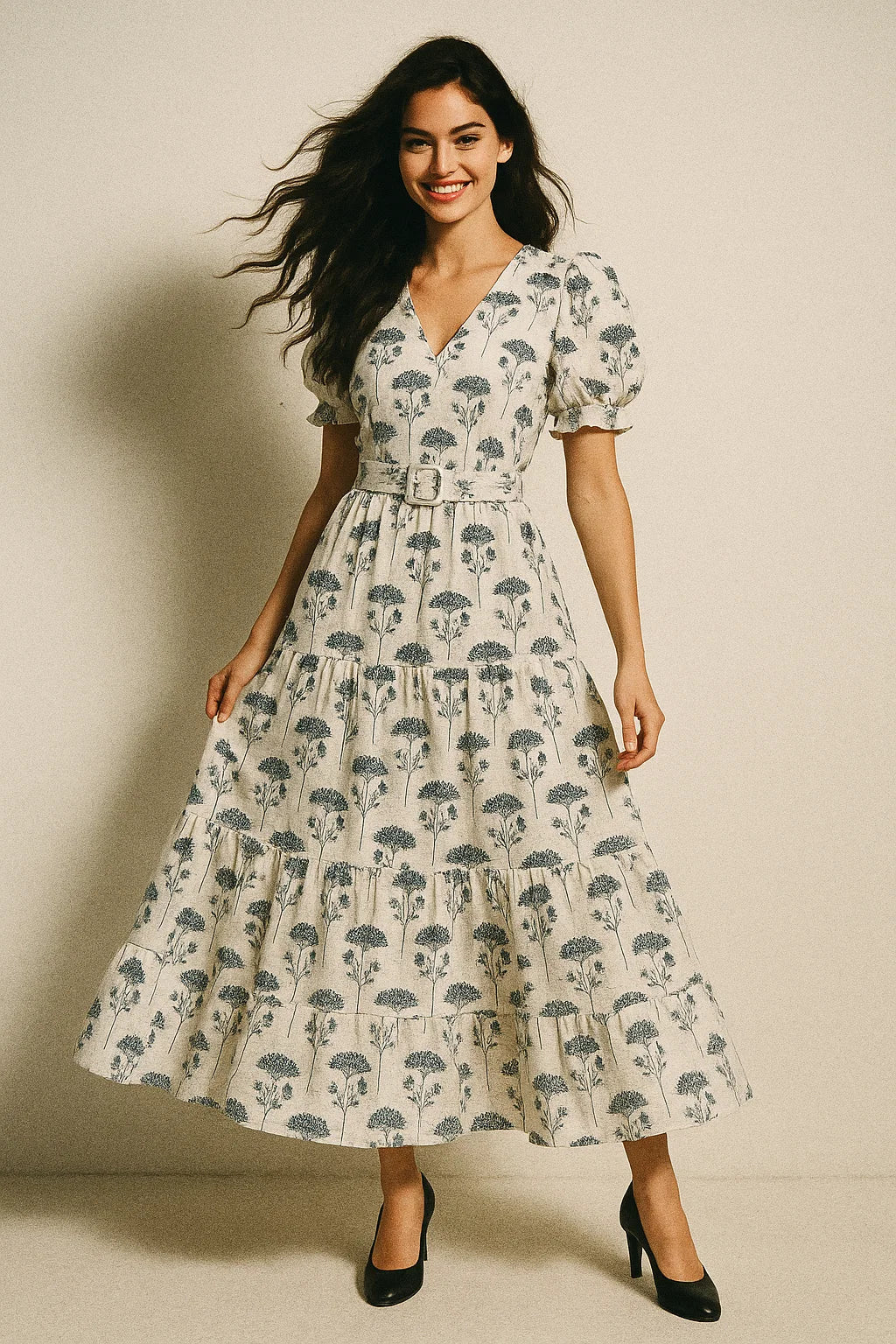 Flower With Olive Leaf Digital Printed Fabric - Muslin