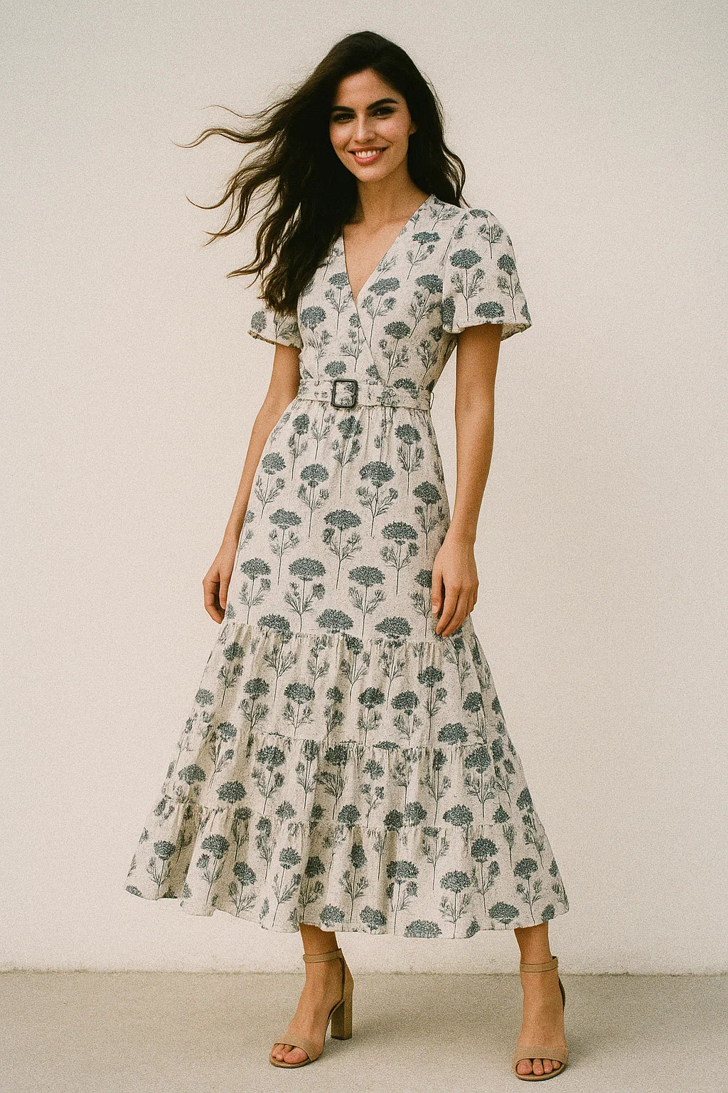 Flower With Olive Leaf Digital Printed Fabric - Muslin