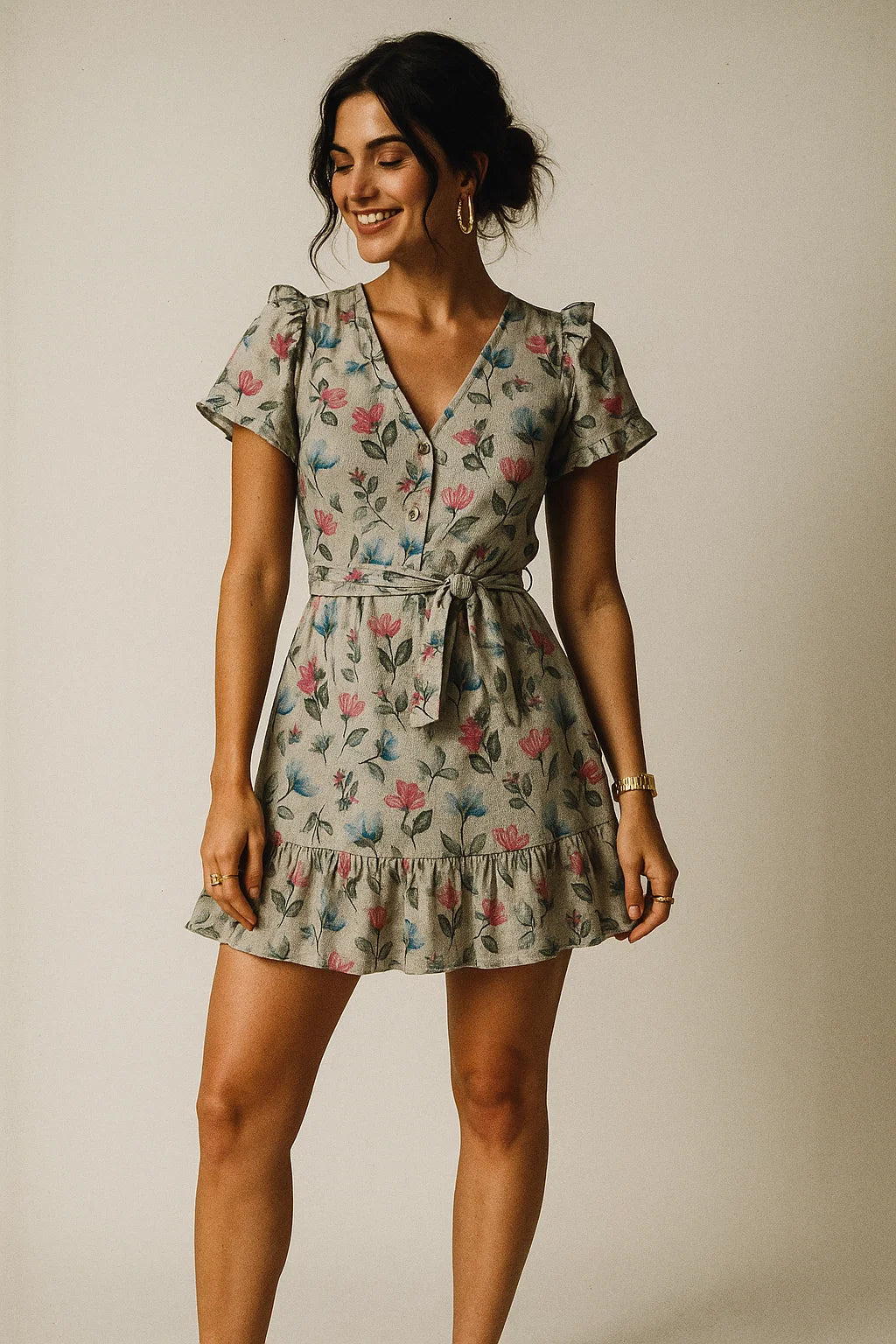 Flower With Olive Leaf Digital Printed Fabric - Muslin