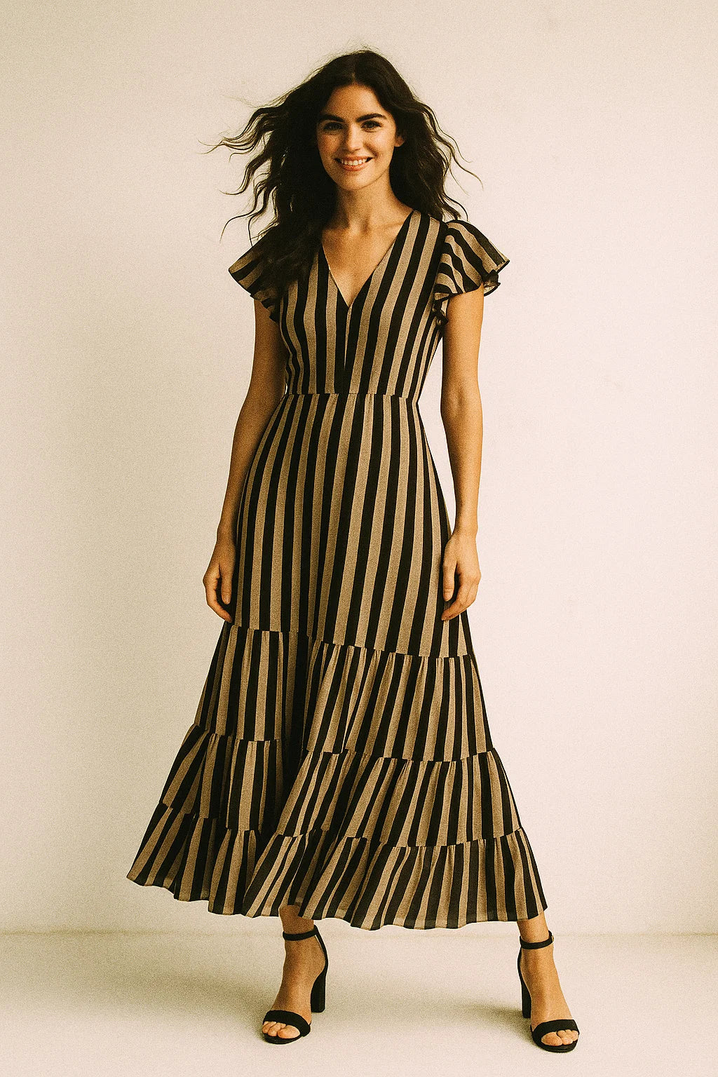 Classy Brown Strip Digital Printed Silk Crepe Fabric